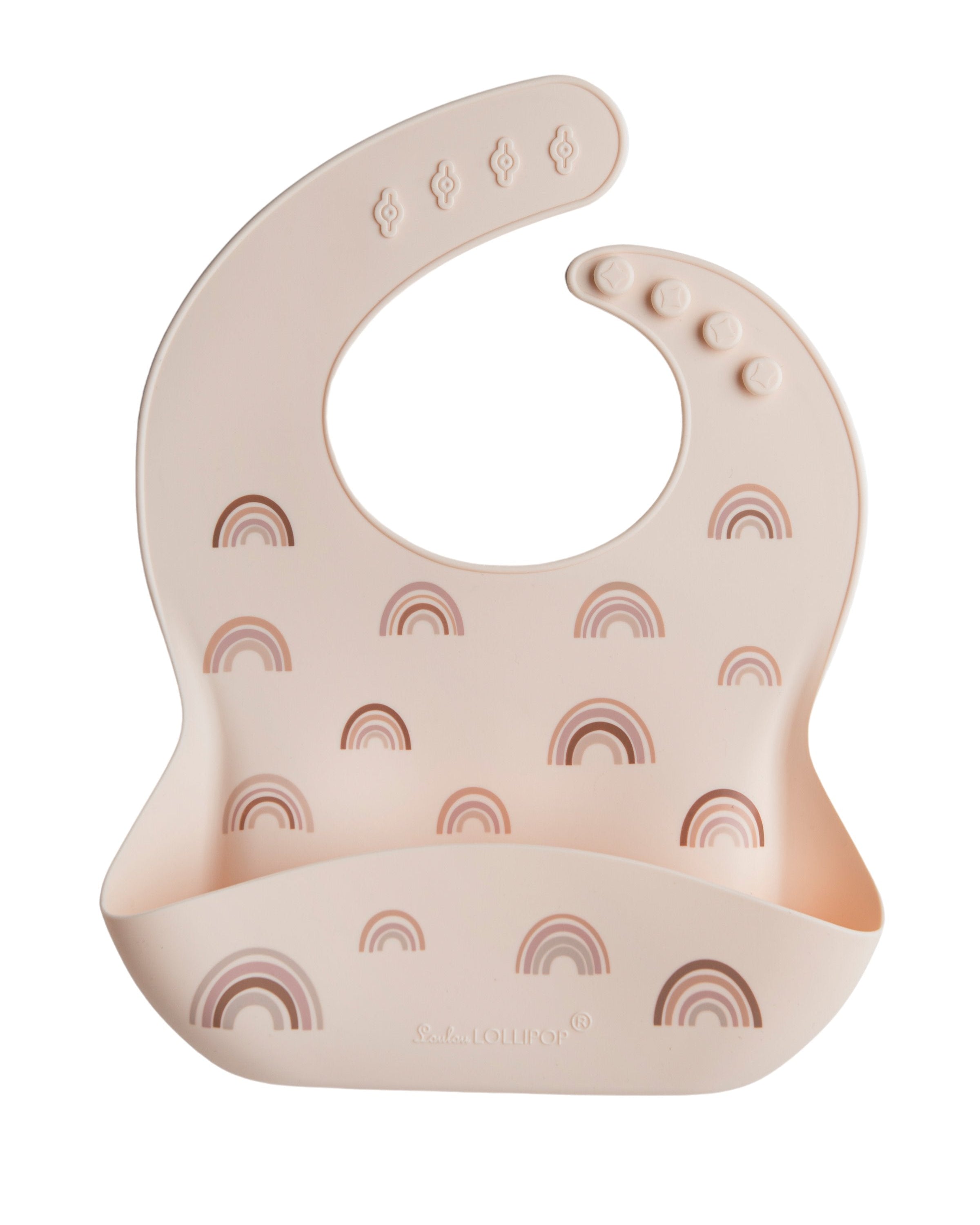 Loulou Lollipop FDA-compliant food-grade silicone baby bib in Rainbow — front view on white background