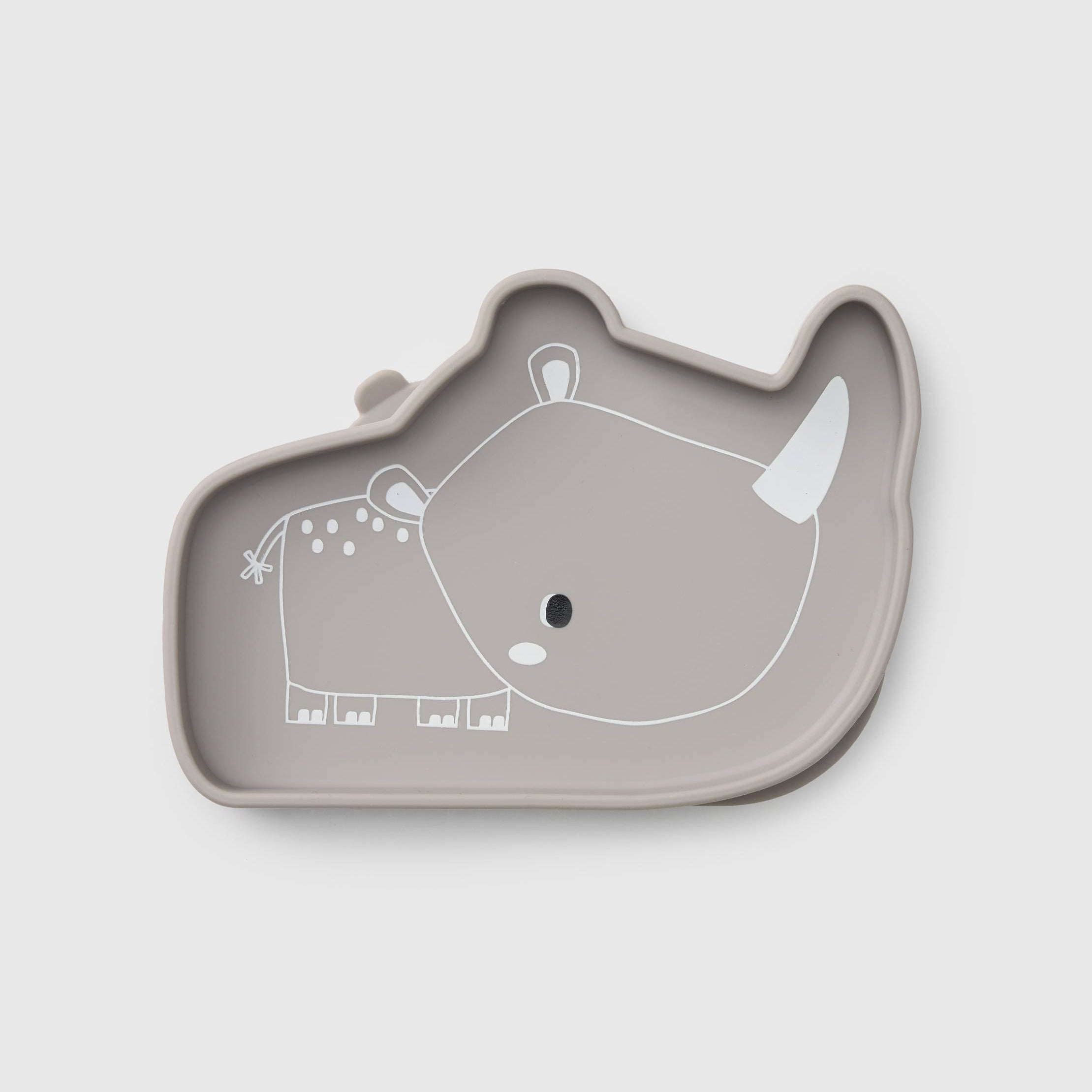 Loulou Lollipop Snack Plate in Rory Rhino — front view on white background