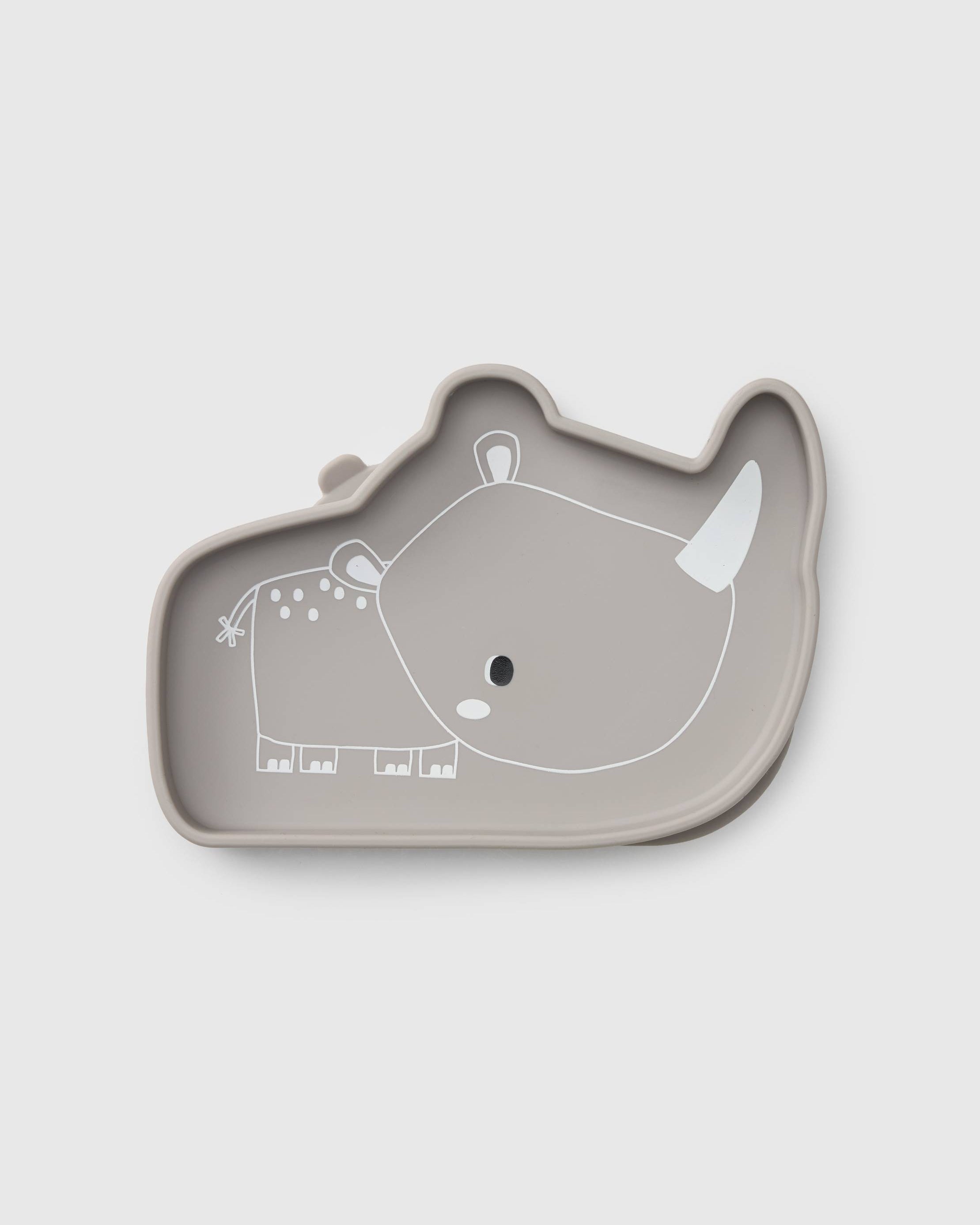 Loulou Lollipop Snack Plate in Rory Rhino — front view on white background