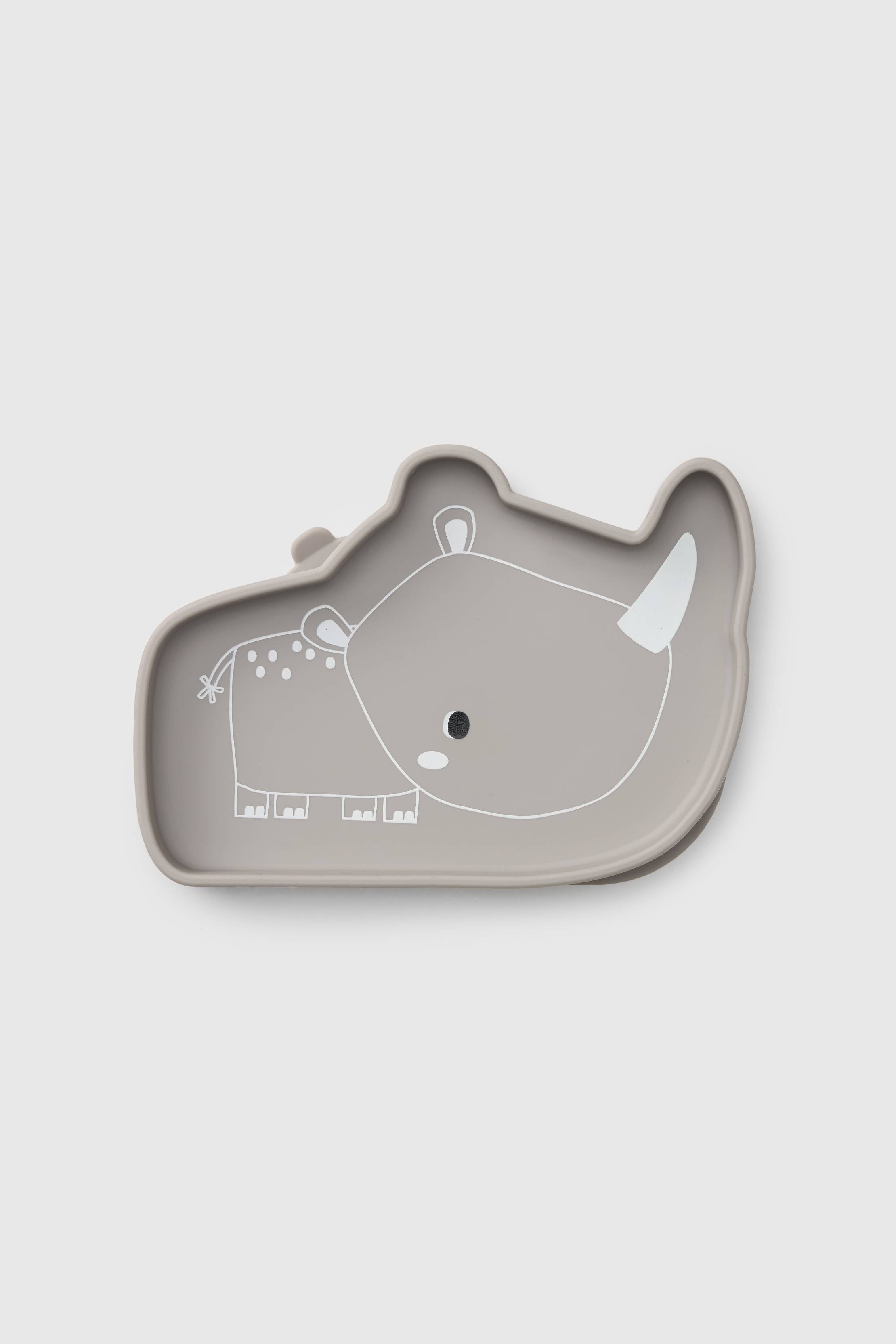 Loulou Lollipop Snack Plate in Rory Rhino — front view on white background