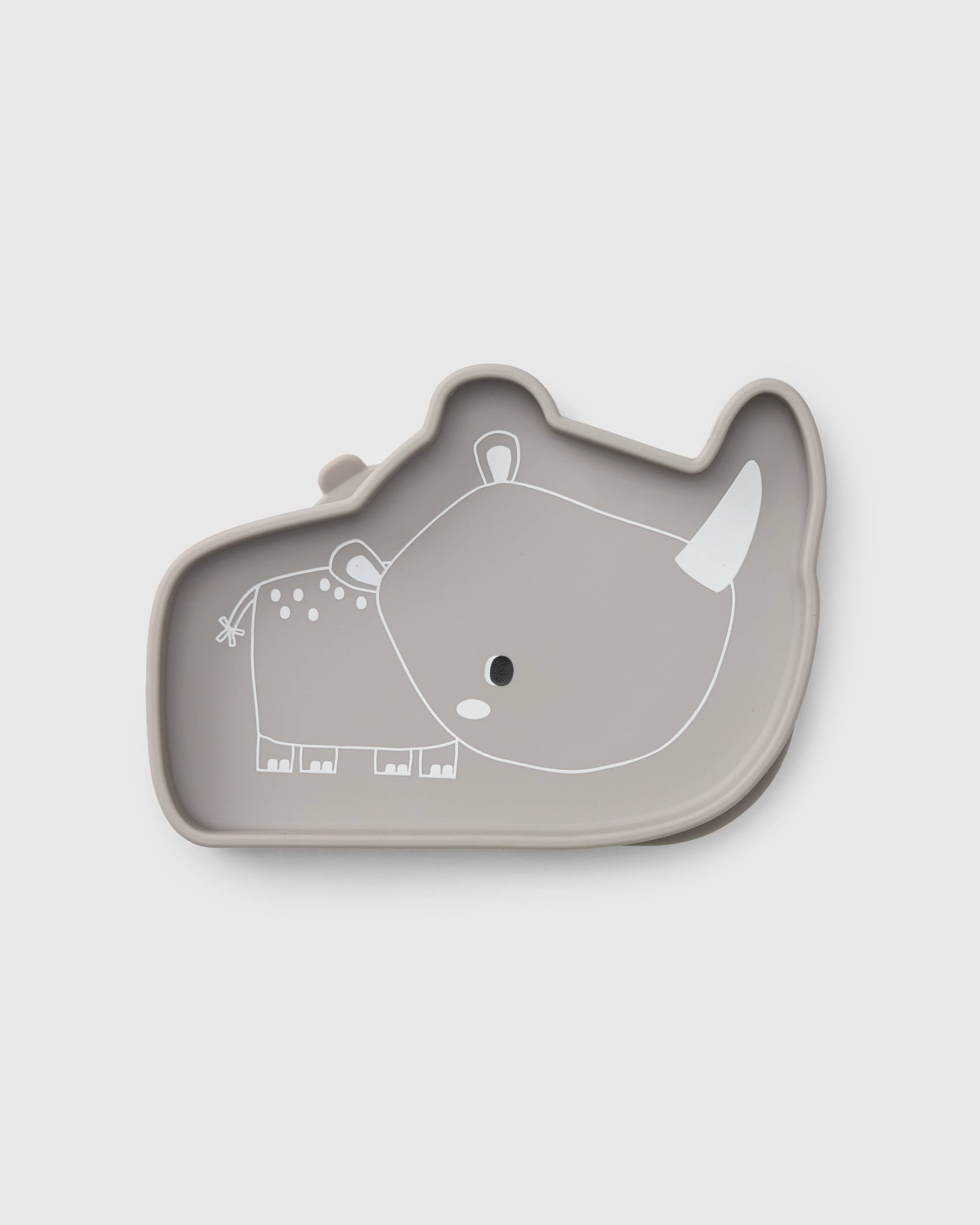 Loulou Lollipop Snack Plate in Rory Rhino — front view on white background