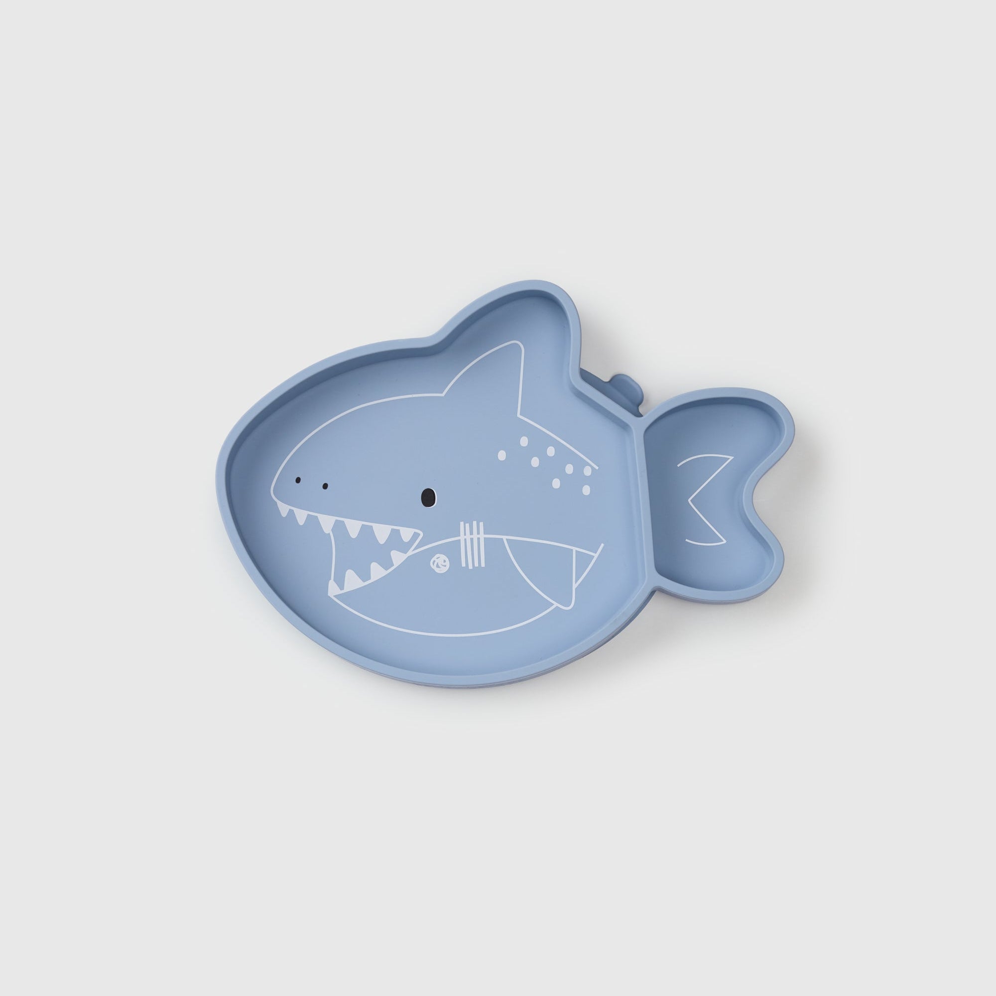 Loulou Lollipop Snack Plate in Sarah Shark - front view on white background