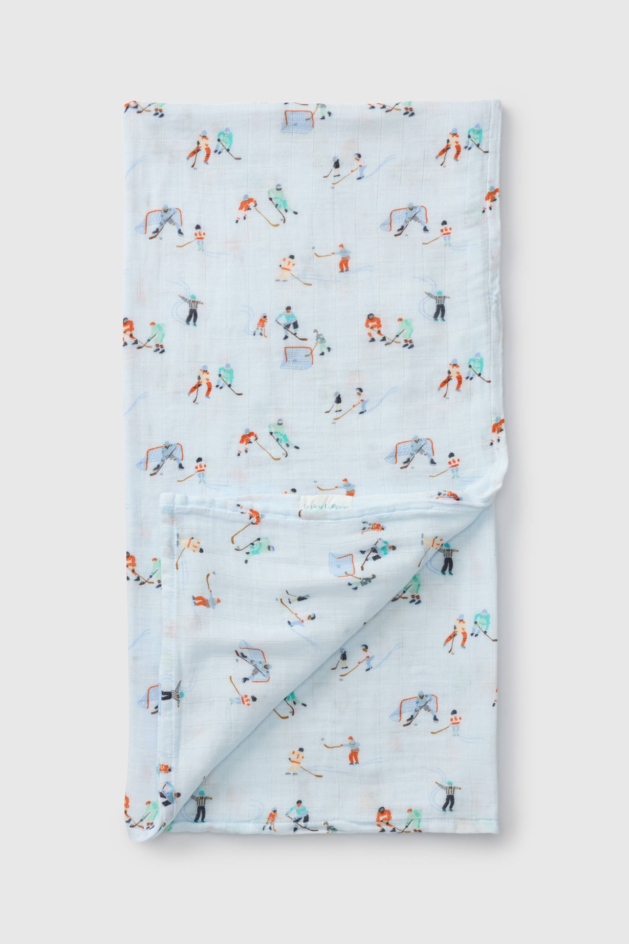 Loulou Lollipop bamboo cotton muslin swaddle blanket in Ice Hockey — front view on white background