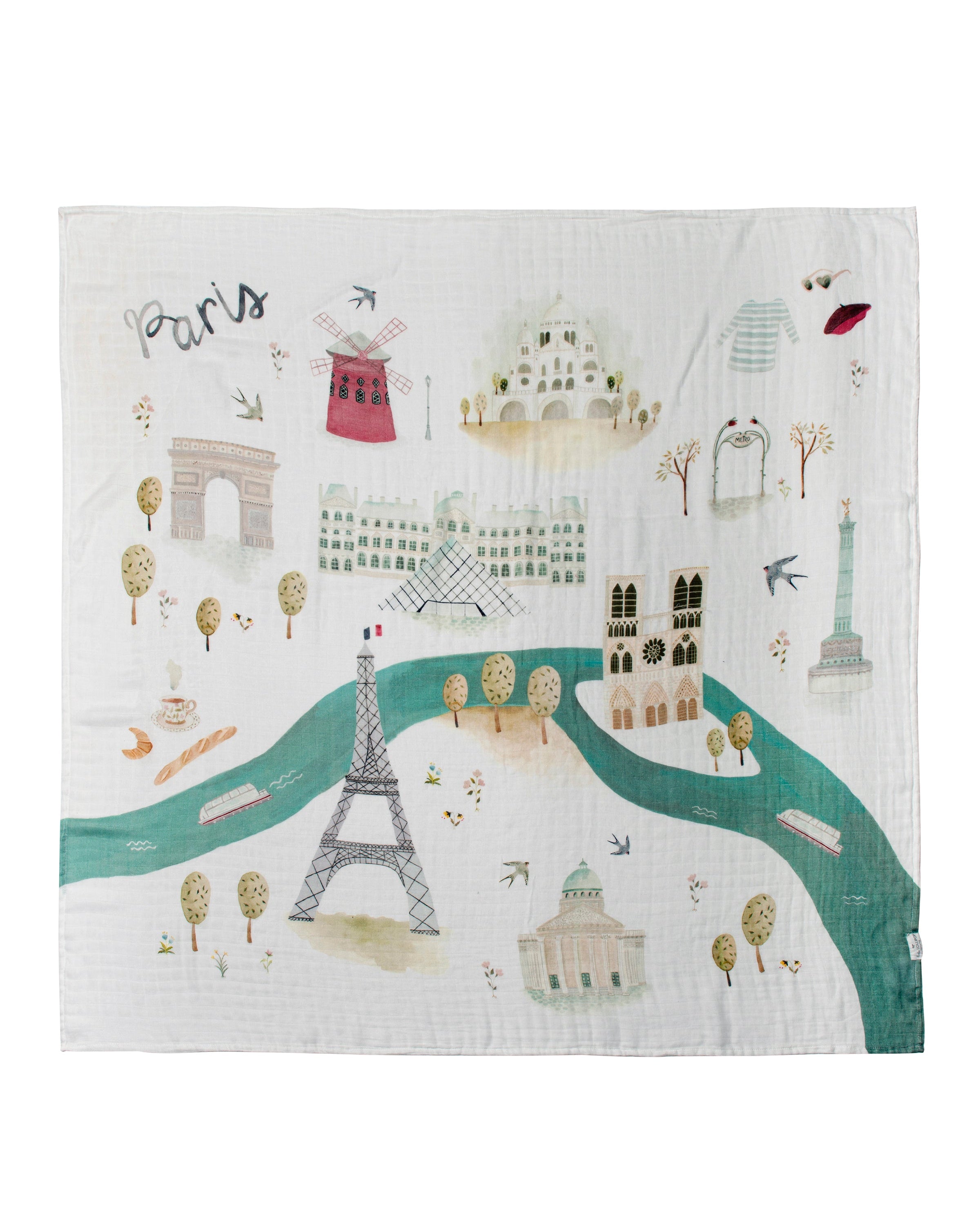 Loulou Lollipop bamboo cotton muslin swaddle blanket in Paris — front view on white background