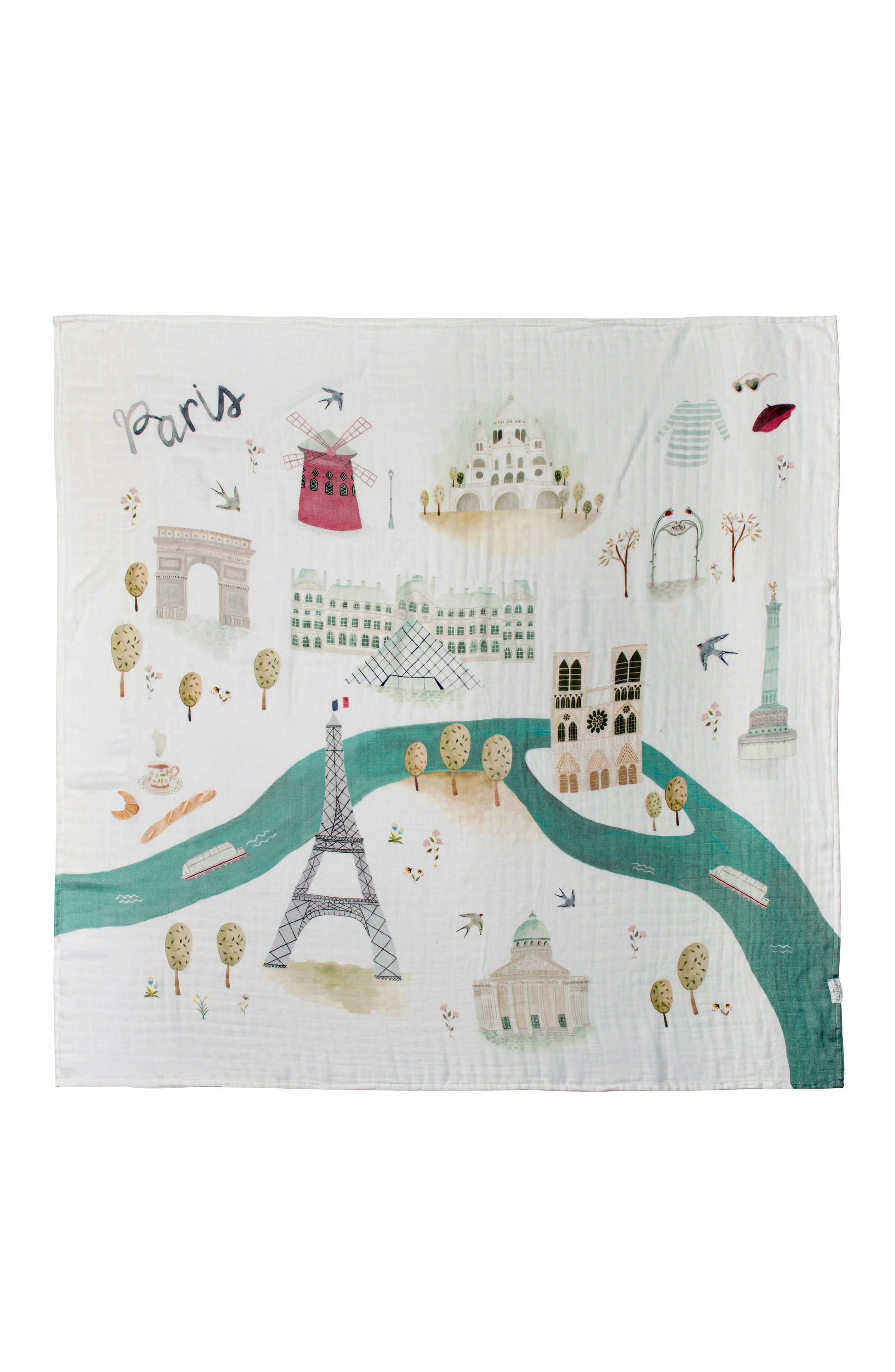 Loulou Lollipop bamboo cotton muslin swaddle blanket in Paris — front view on white background