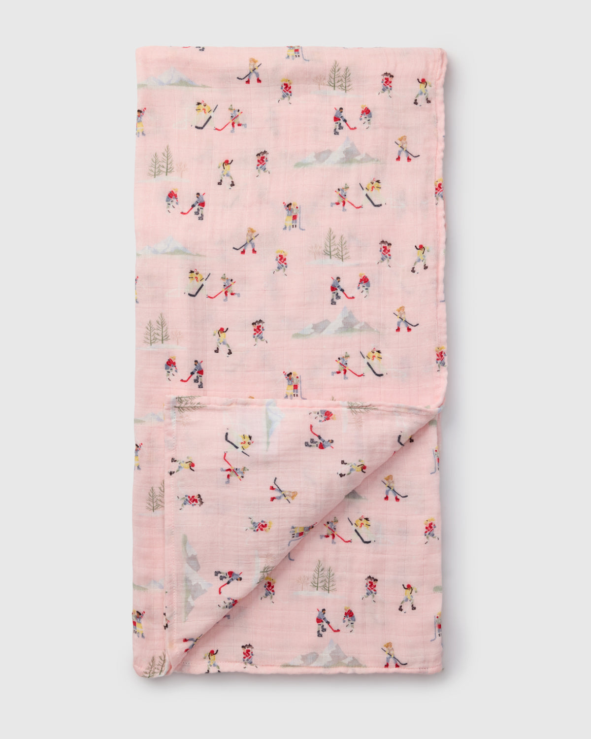 Loulou Lollipop bamboo cotton muslin swaddle blanket in She Shoots She Scores — front view on white background