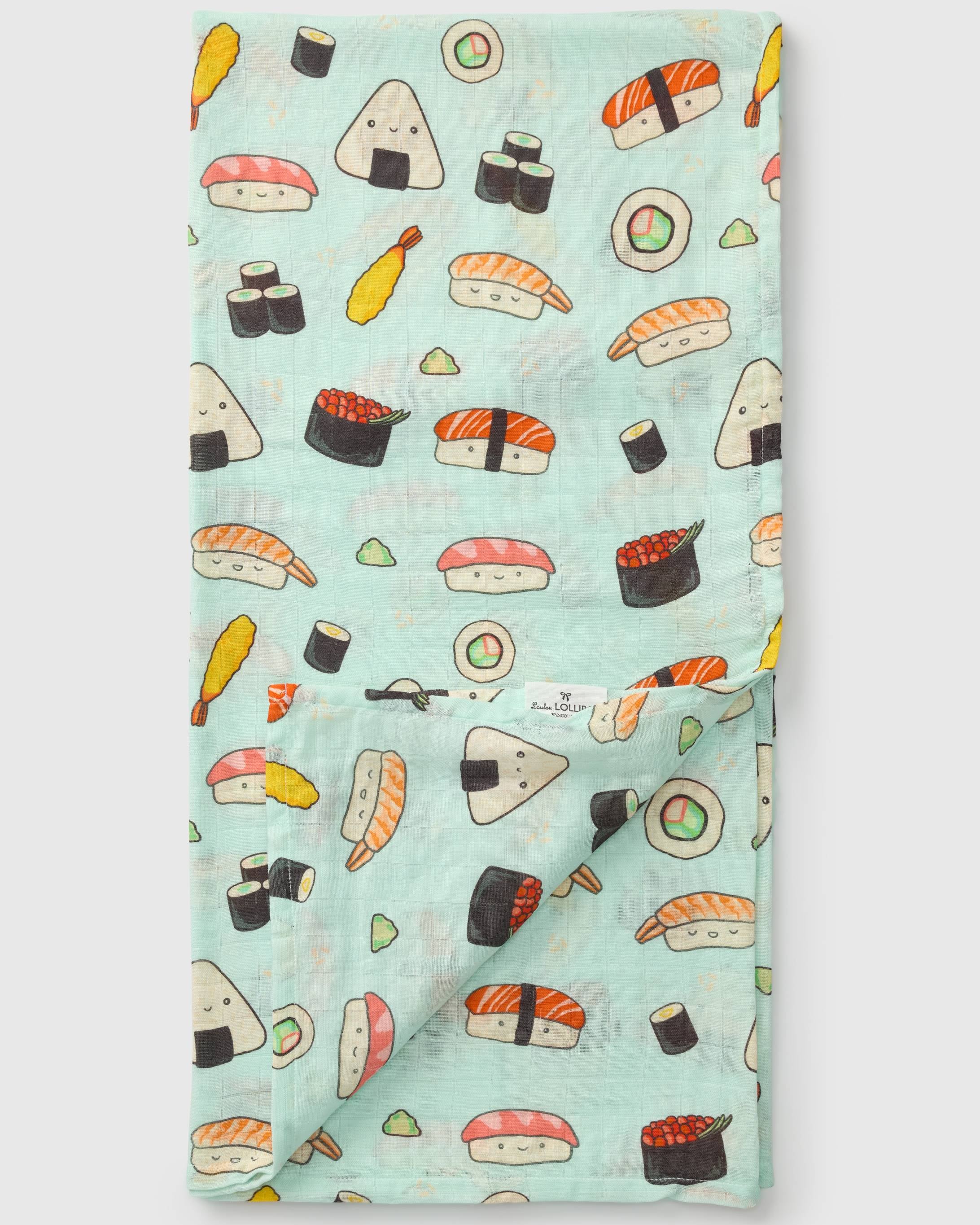 Loulou Lollipop bamboo cotton muslin swaddle blanket in Sushi — front view on white background
