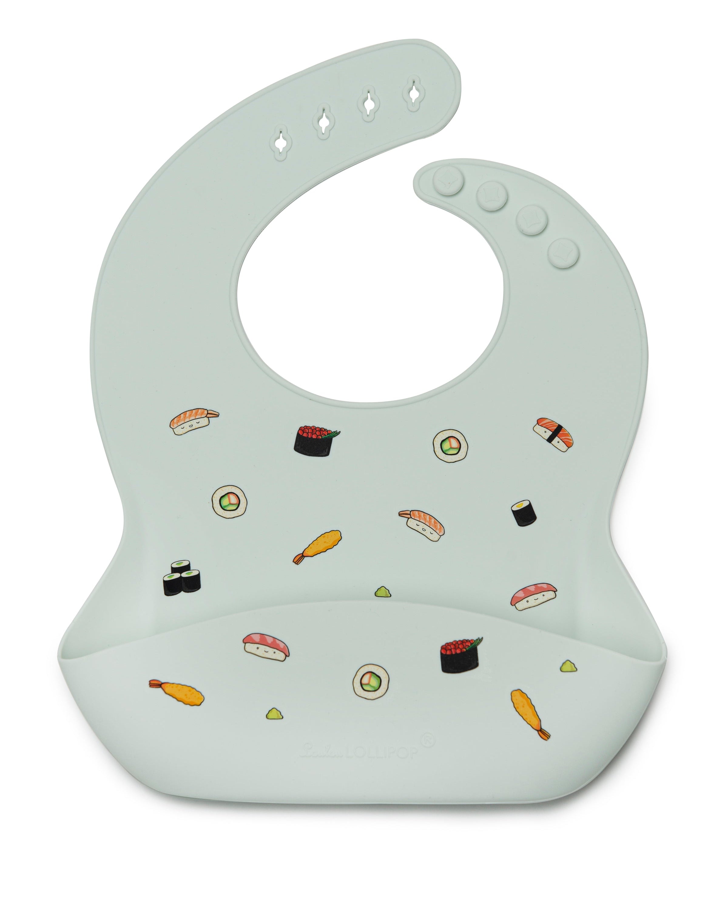 Loulou Lollipop FDA-compliant food-grade silicone baby bib in Sushi — front view on white background