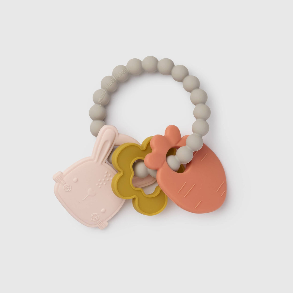 Loulou Lollipop Teething Charms in Bailey Bunny — front view on white background