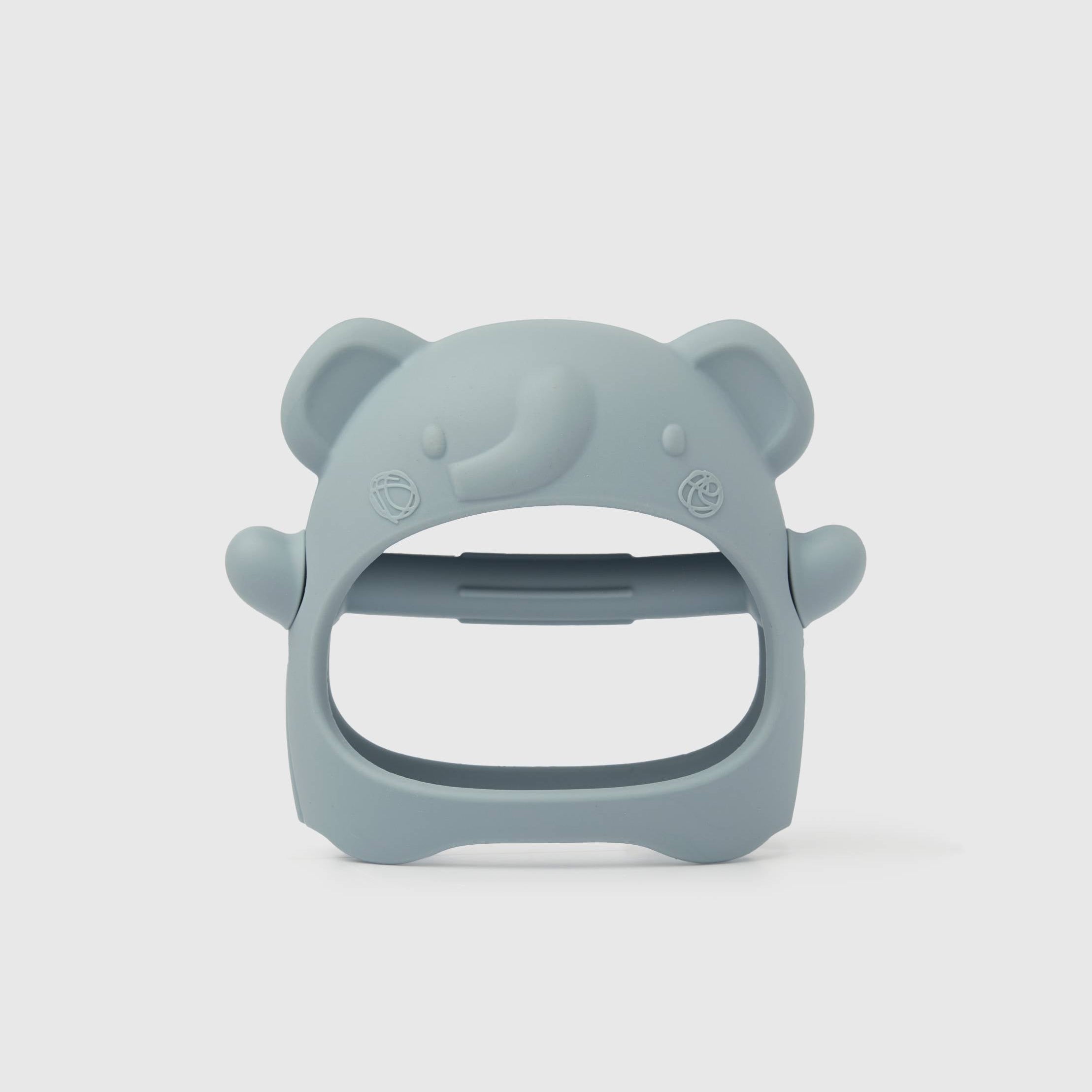 Loulou Lollipop Teething Mitt in Elephant — front view on white background
