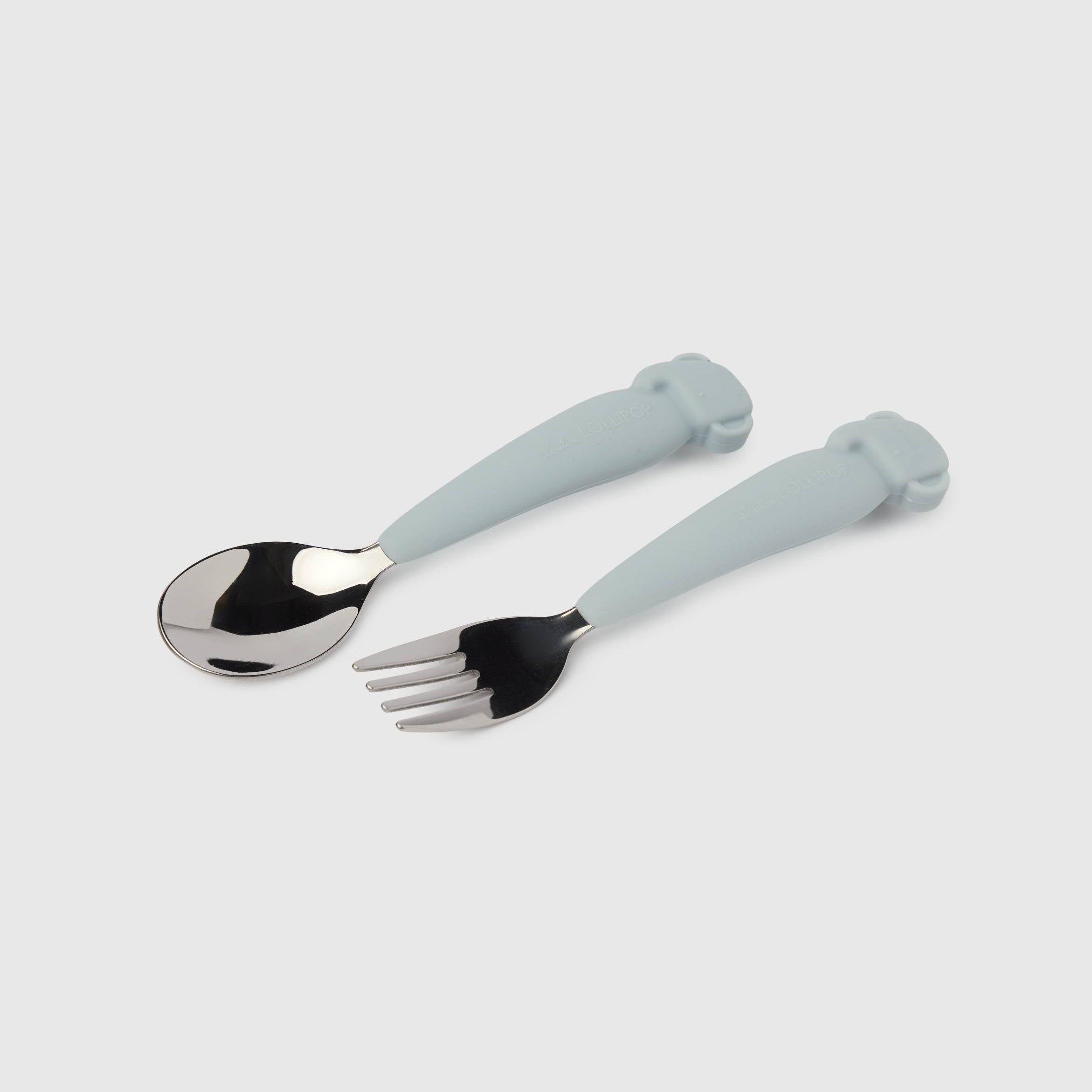 Loulou Lollipop Kids Utensils Set in Elephant — front view on white background