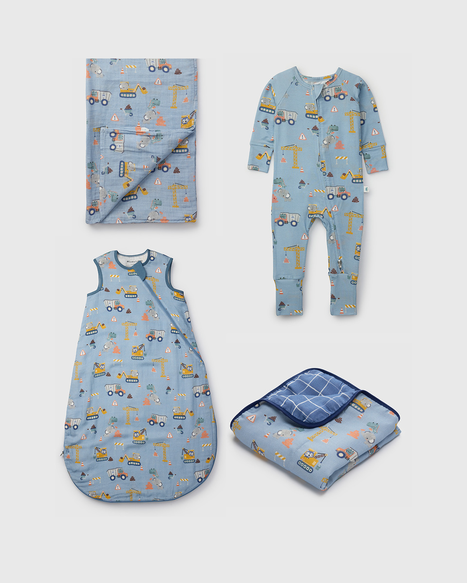 Loulou Lollipop Newborn Sleep Gift Bundle in Tiny Engineers — front view on white background