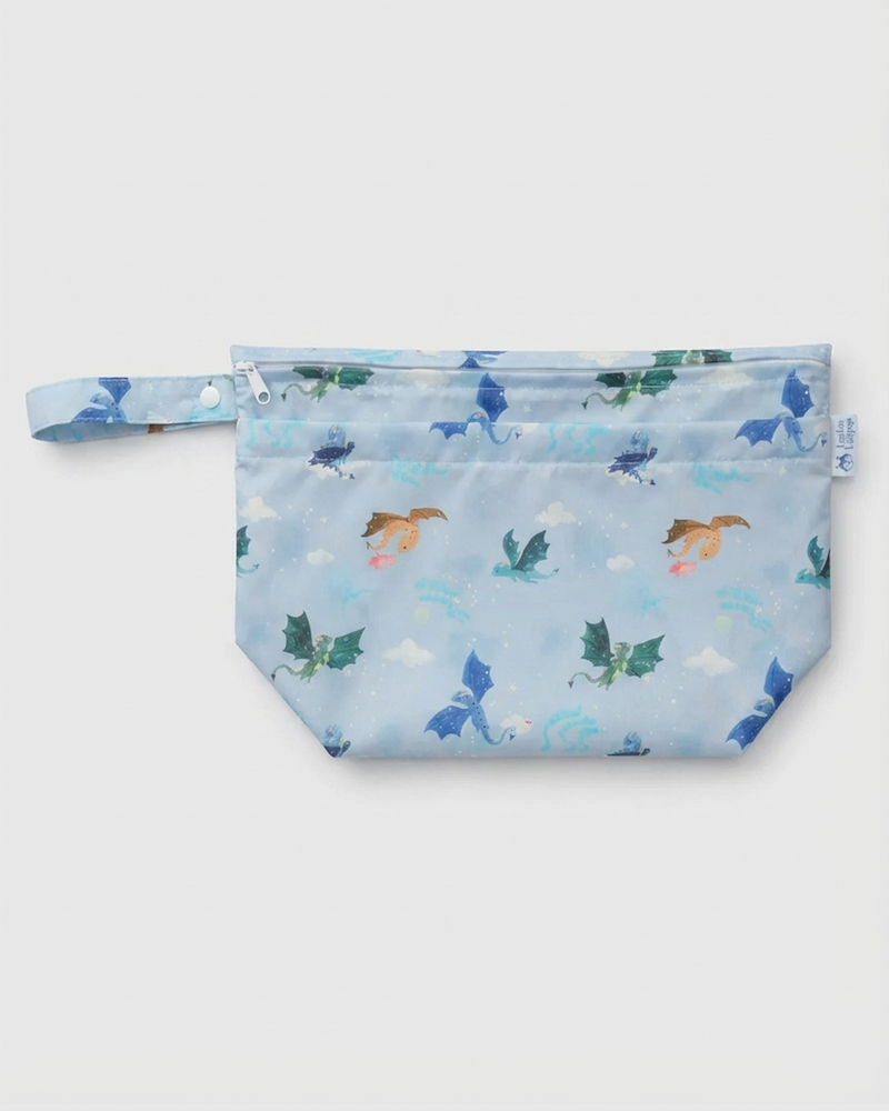 Loulou Lollipop Wet Dry Bag in Magical Dragons — front view on white background