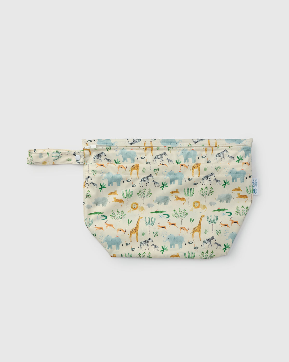 Fabric Wet Dry Pouch with animal pattern on a light gray background