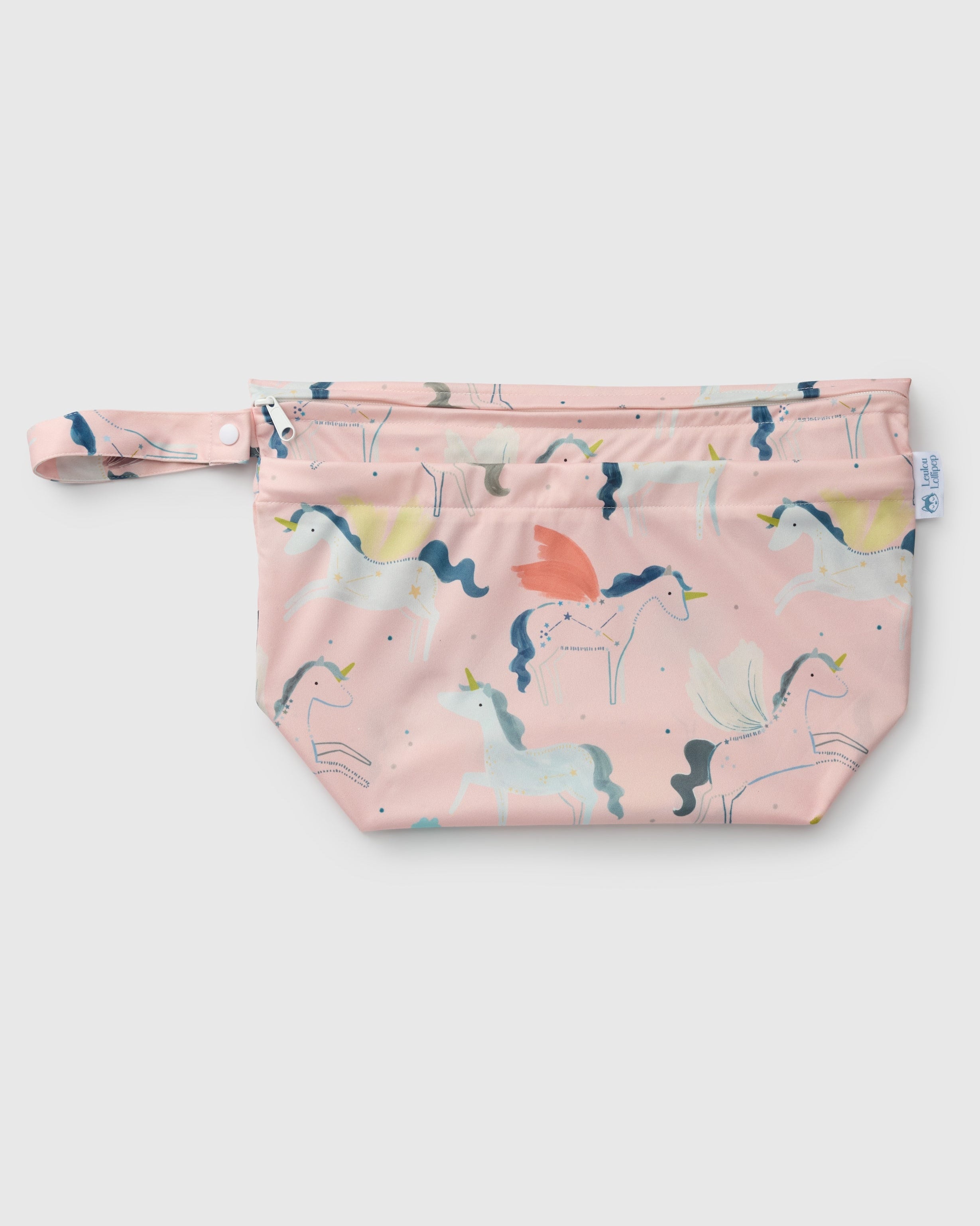Loulou Lollipop Wet Dry Bag in Unicorn Ballet — front view on white background
