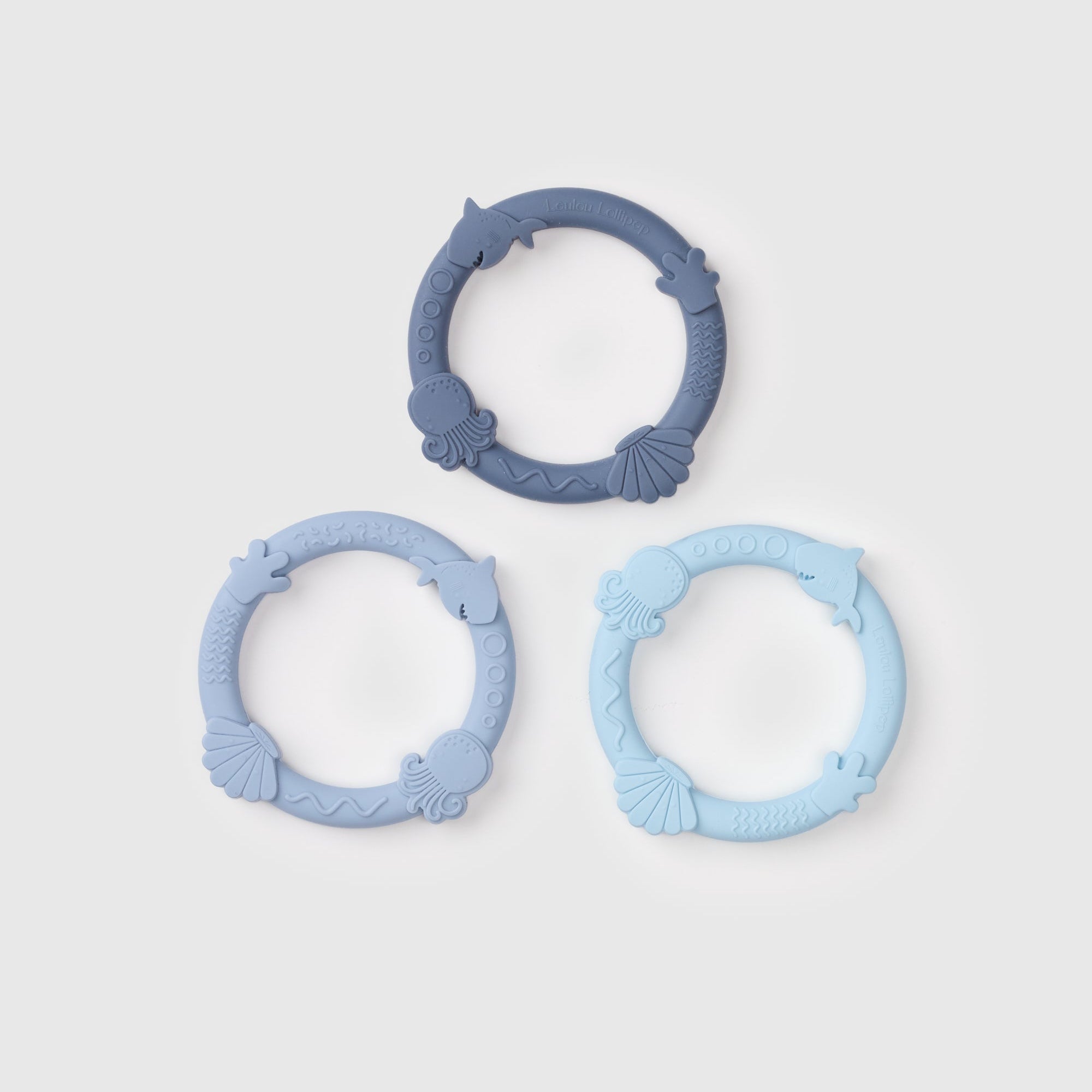 Loulou Lollipop FDA-compliant food-grade silicone teether Blue Fog — front view on white background