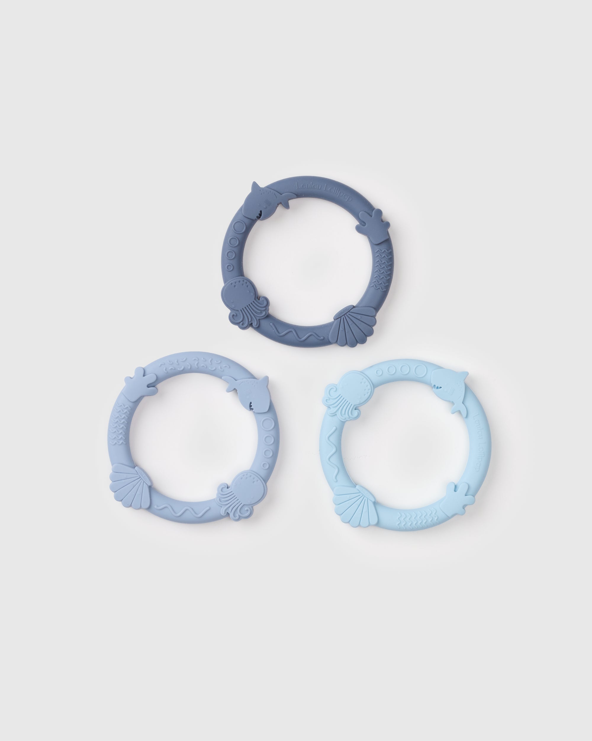 Loulou Lollipop FDA-compliant food-grade silicone teether Blue Fog — front view on white background