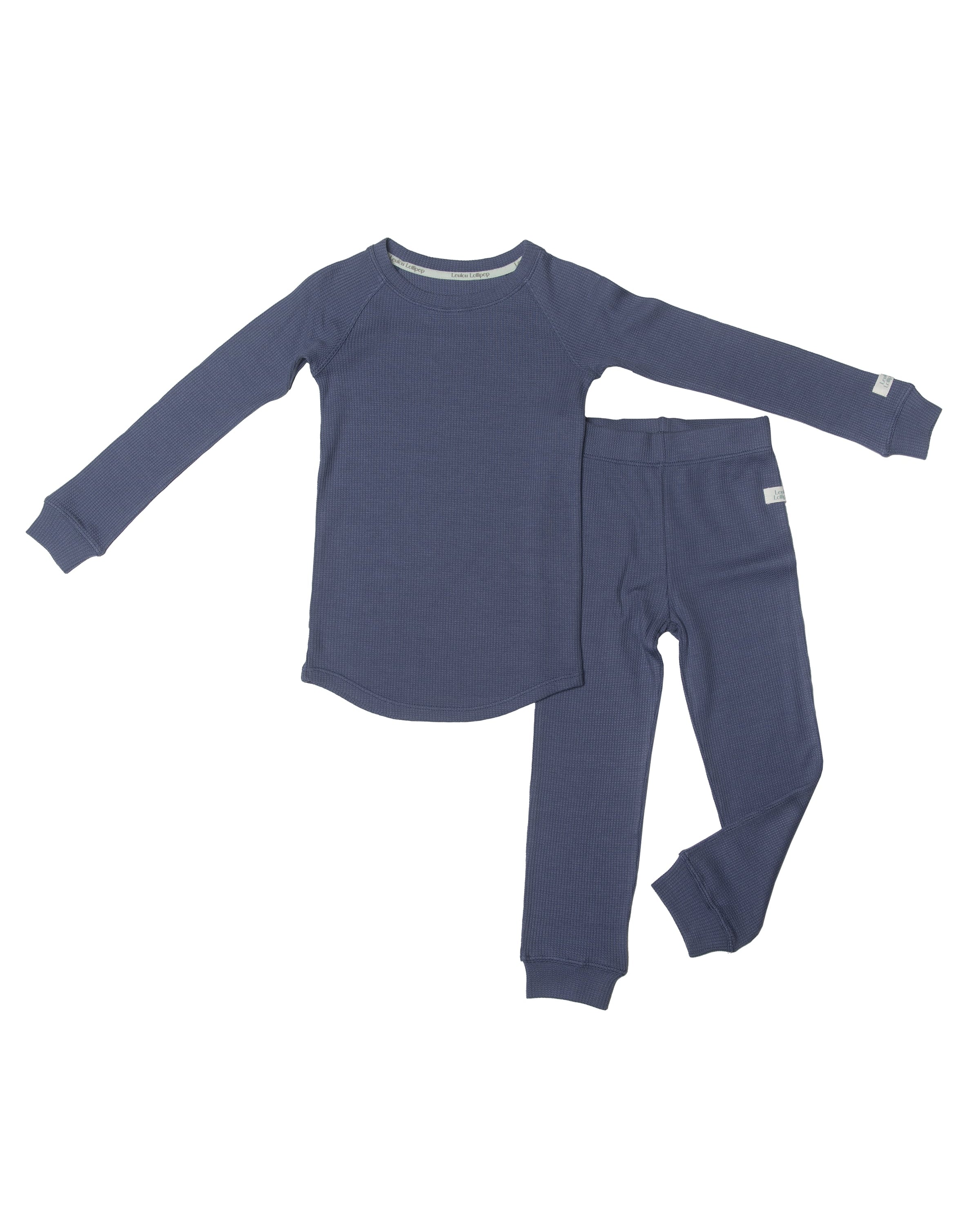 Waffle-Long-Sleeve-Pajama-Set-Denim-Blue-3