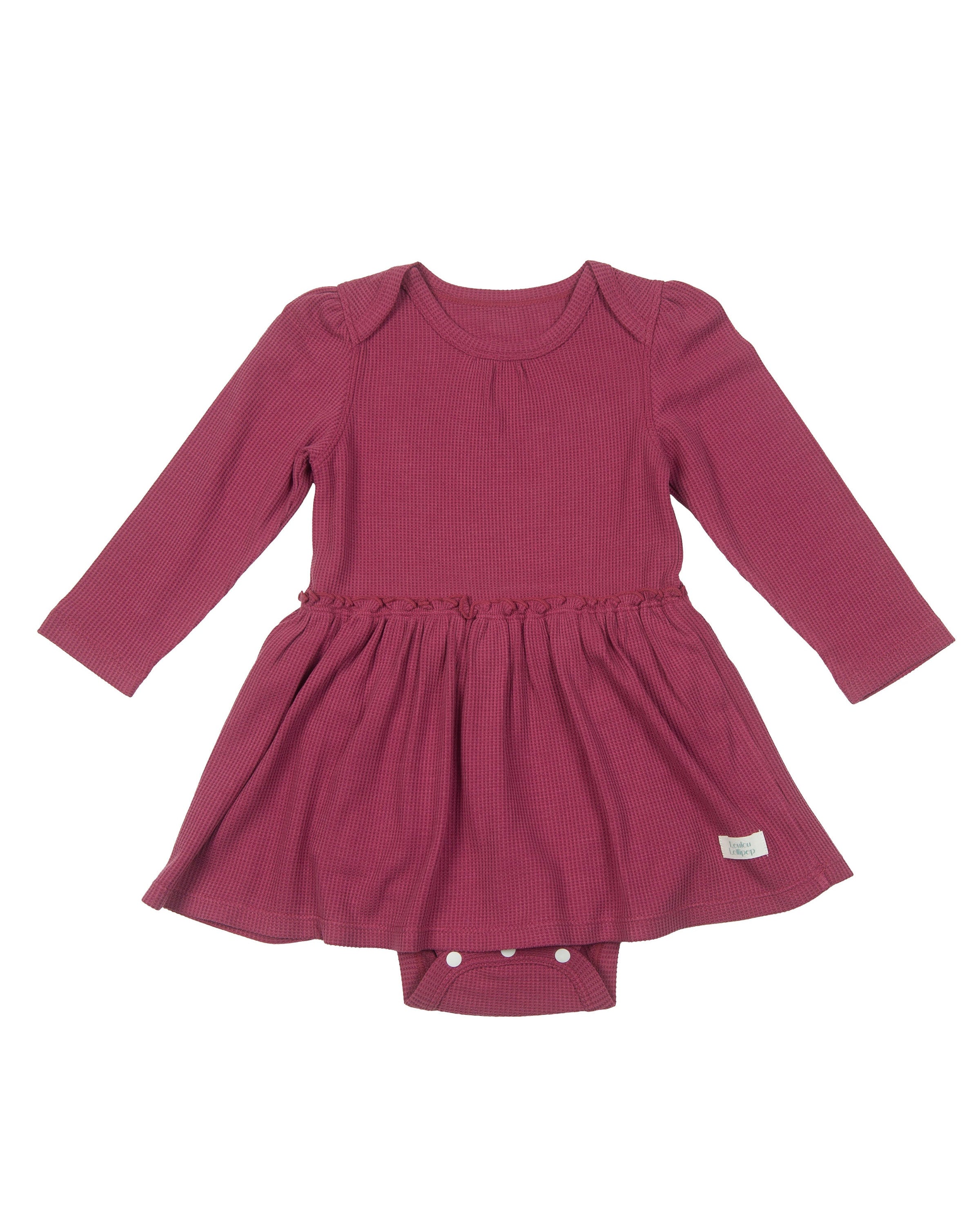 Loulou Lollipop Waffle Long Sleeve Bodysuit Dress in Sugar Plum — front view on white background