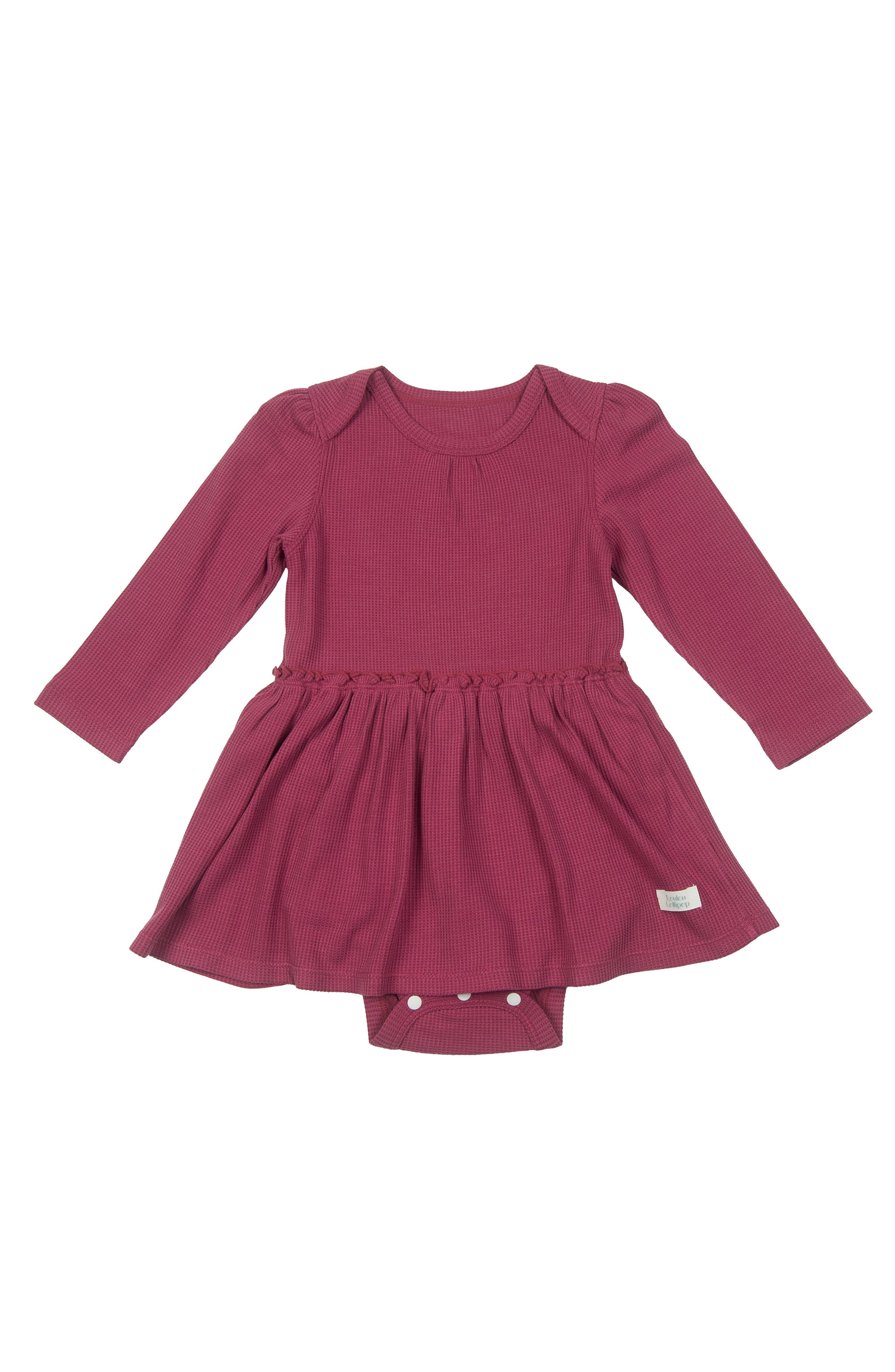 Loulou Lollipop Waffle Long Sleeve Bodysuit Dress in Sugar Plum — front view on white background