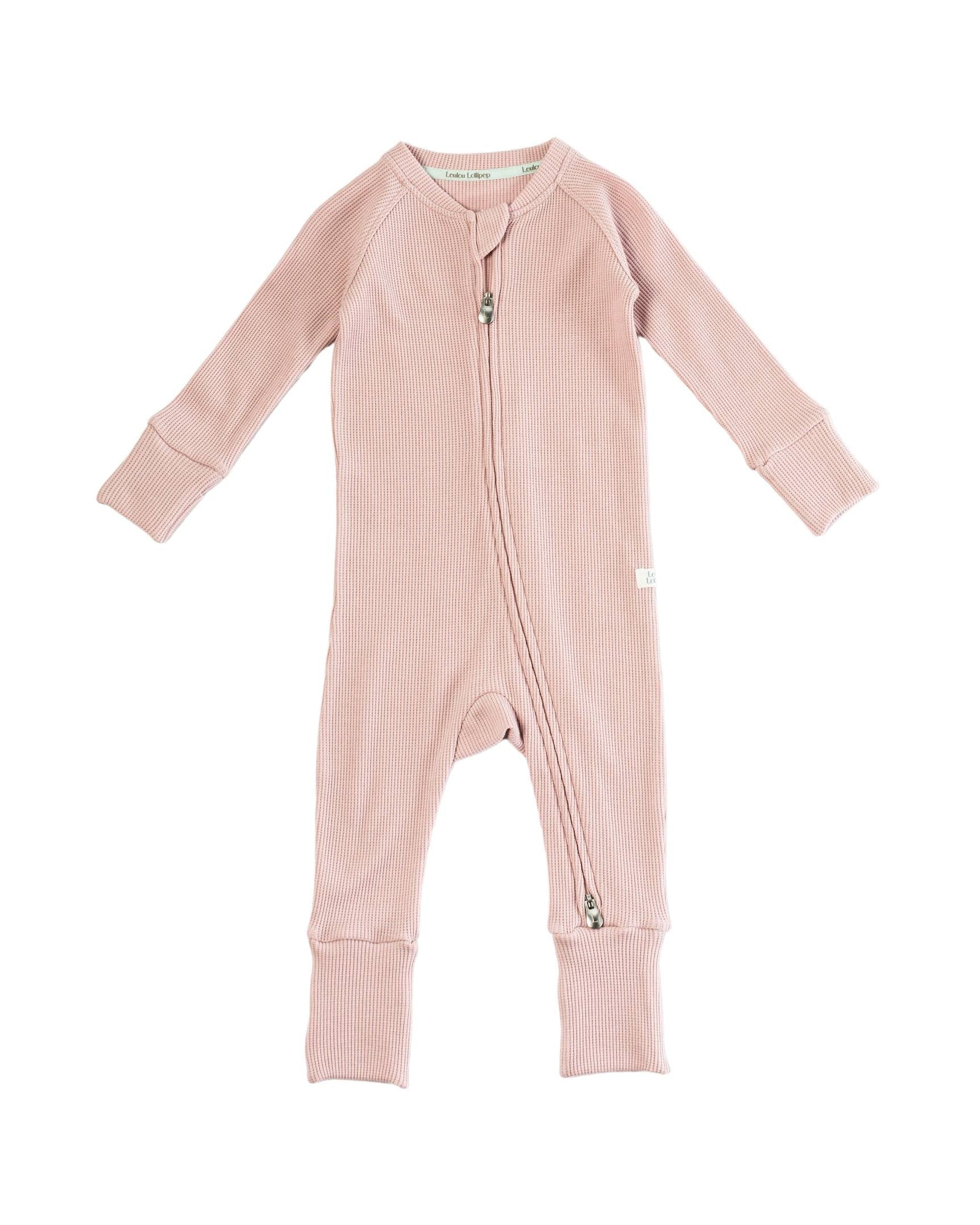 Loulou Lollipop TENCEL baby sleeper footie pajamas in Blush Pink — front view on white background