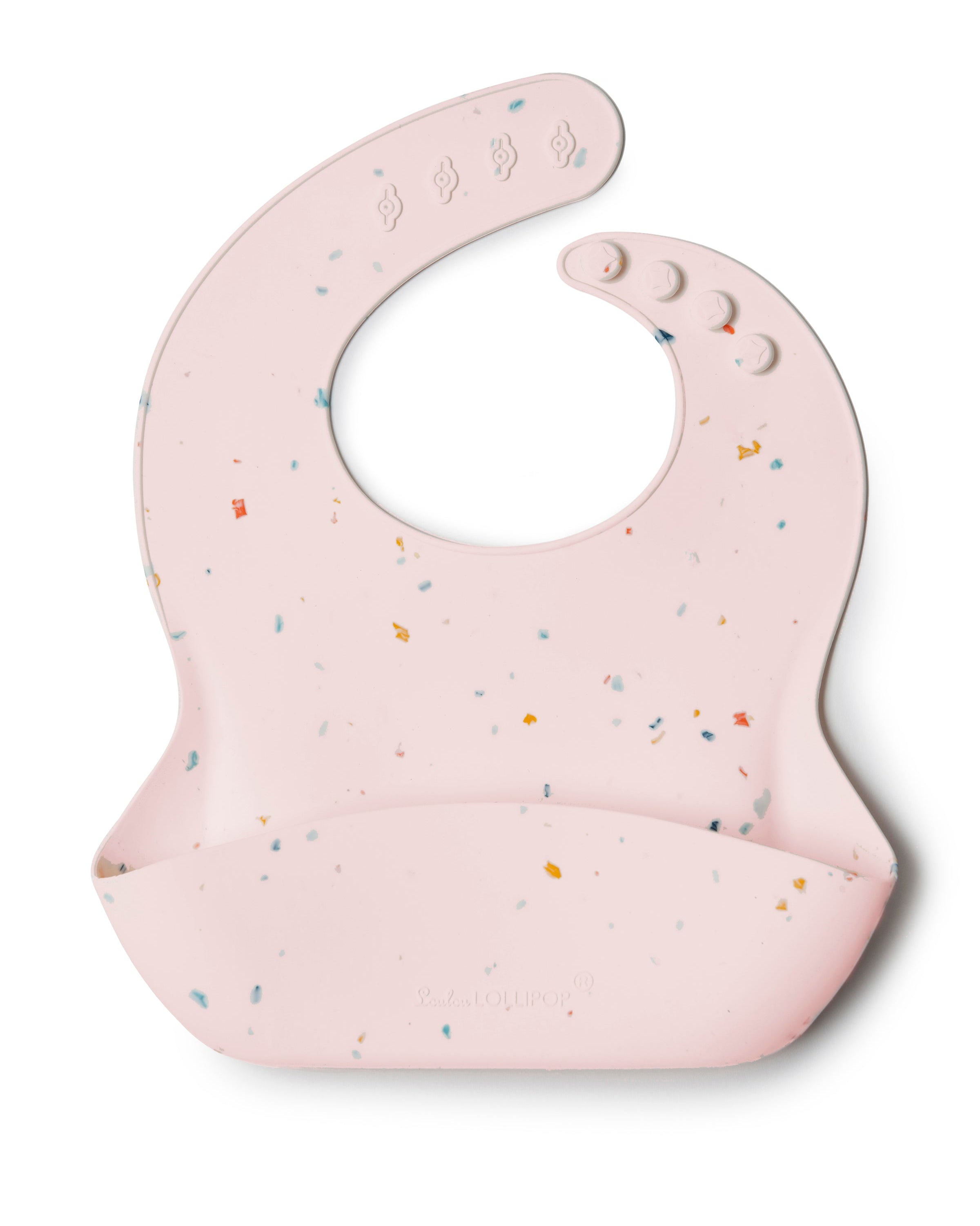 Loulou Lollipop FDA-compliant food-grade silicone baby bib in Confetti Blush — front view on white background