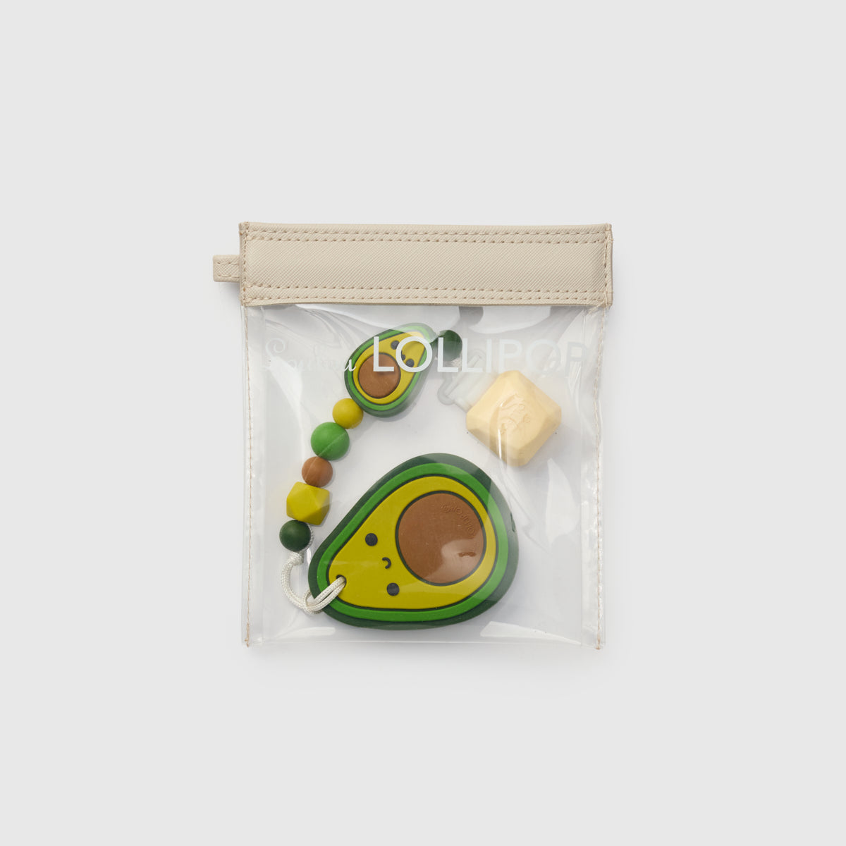 Loulou Lollipop FDA-compliant food-grade silicone teether Vintage Logo Teether Travel Pouch — front view on white background