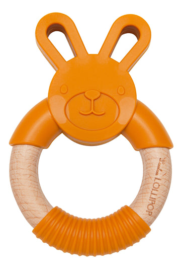 Bunny Silicone and Wood Teething Ring Grow Loulou Lollipop Blush Pink 