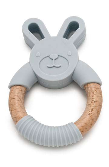 Bunny Silicone and Wood Teething Ring Grow Loulou Lollipop Blush Pink 