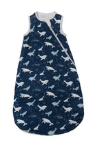 Loulou Lollipop muslin 0.5 TOG lightweight baby sleep bag in Whales — front view on white background