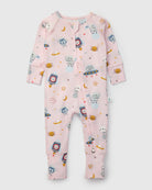 Loulou Lollipop TENCEL baby sleeper footie pajamas in Astro Explorers — front view on white background