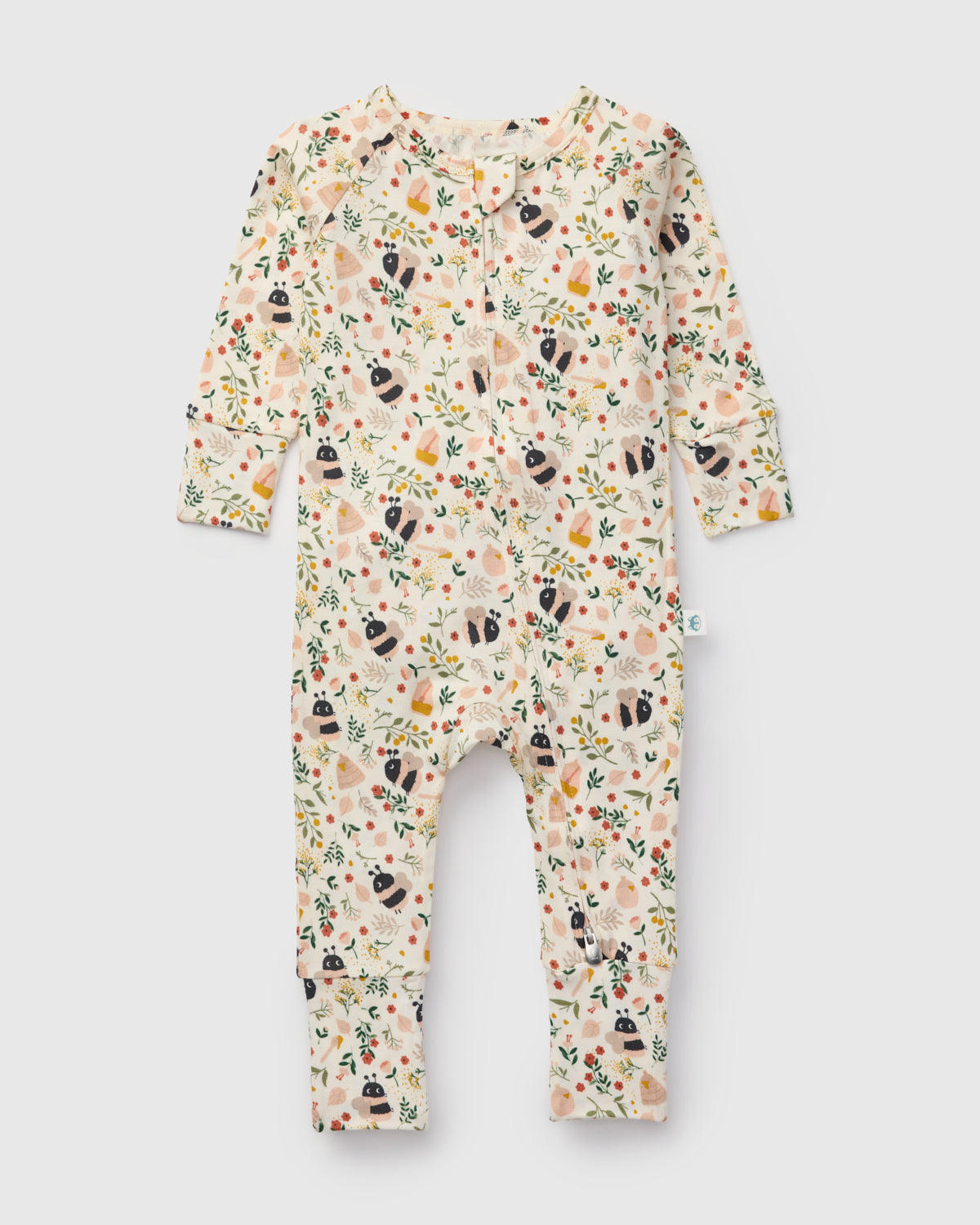 Loulou Lollipop TENCEL baby sleeper footie pajamas in Bumble Bees — front view on white background