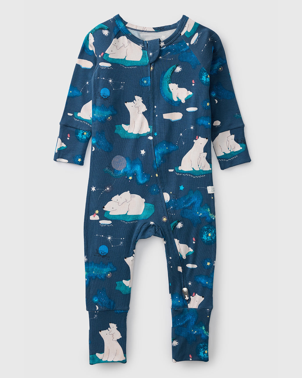 Loulou Lollipop TENCEL™ baby sleeper in Stargazing Bears — front view on white background