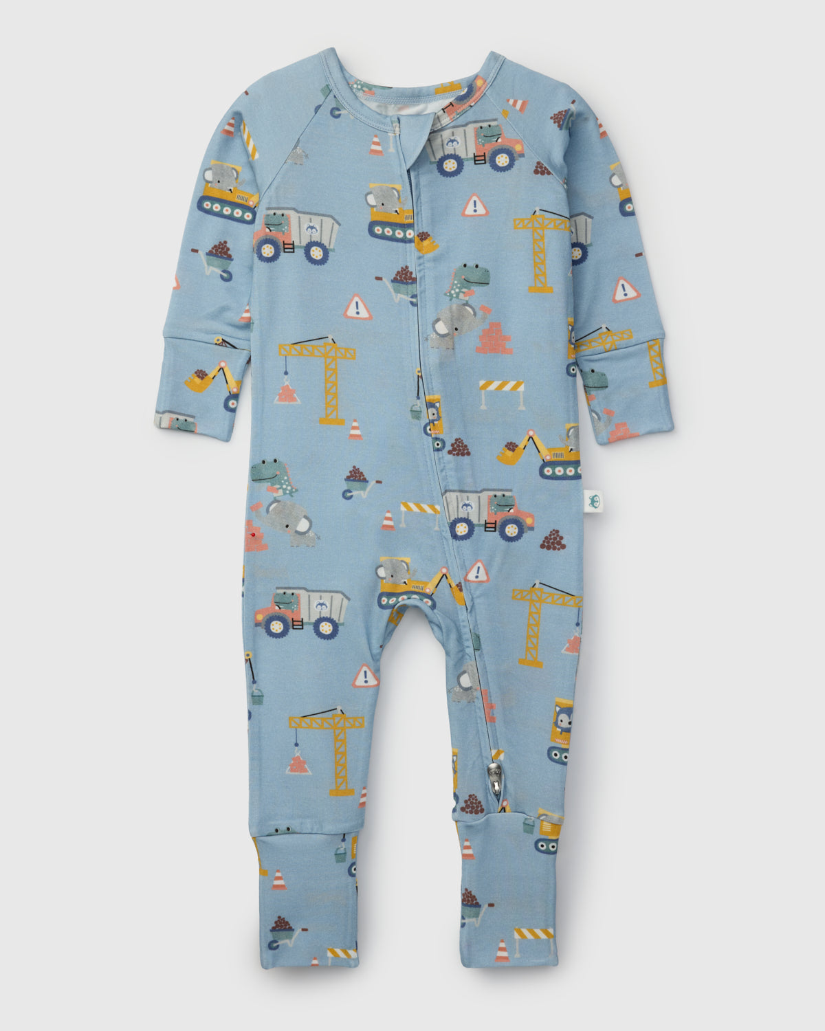 Loulou Lollipop TENCEL baby sleeper footie pajamas in Tiny Engineers — front view on white background