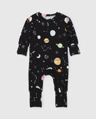 Loulou Lollipop TENCEL baby sleeper footie pajamas in Planets — front view on white background