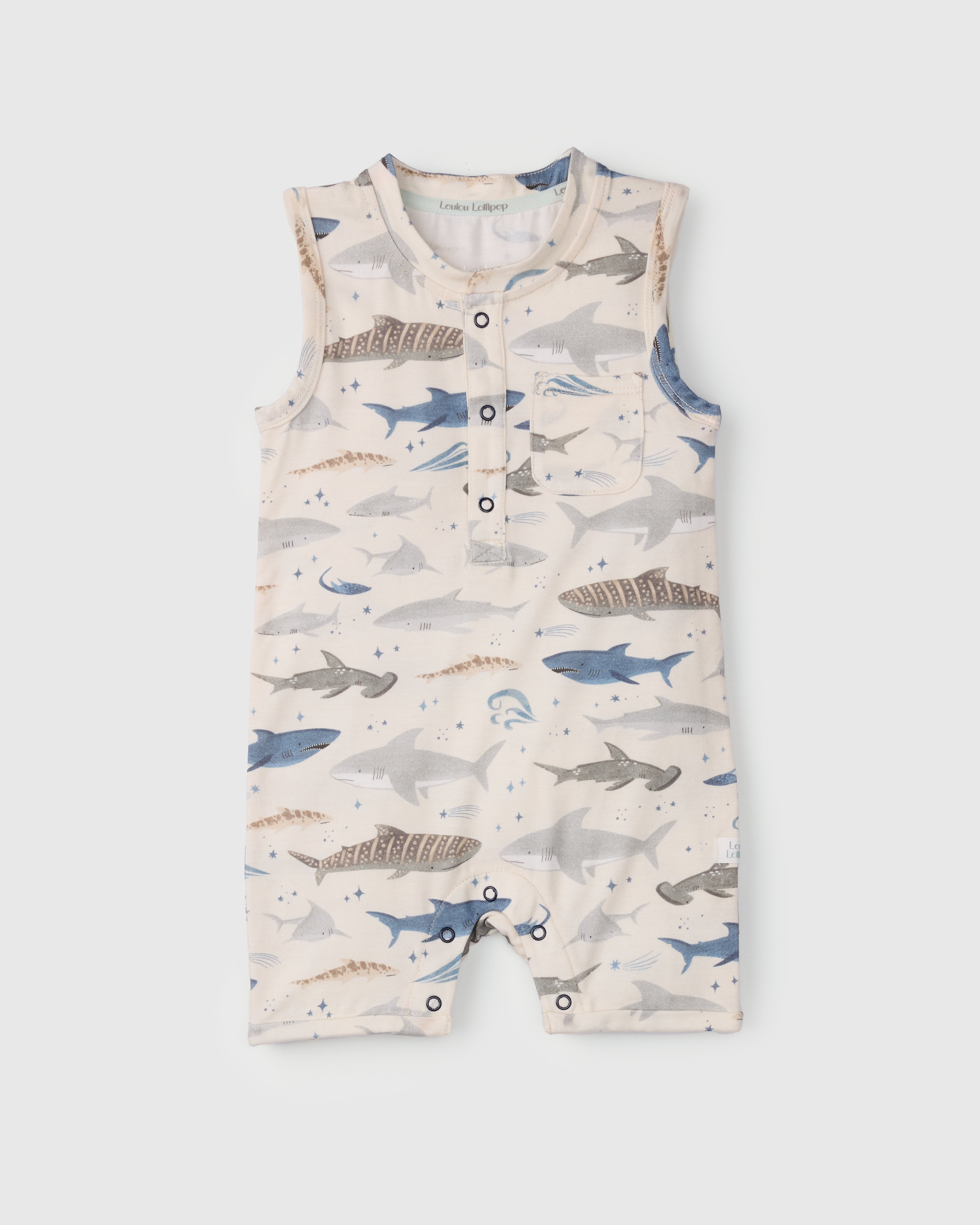 Short Romper - Smiley Sharks