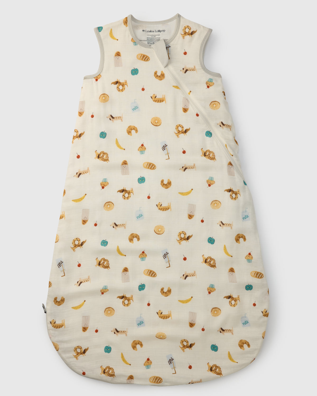 Loulou Lollipop bamboo muslin baby sleep sack 0.5 TOG in French Breakfast — front view on white background
