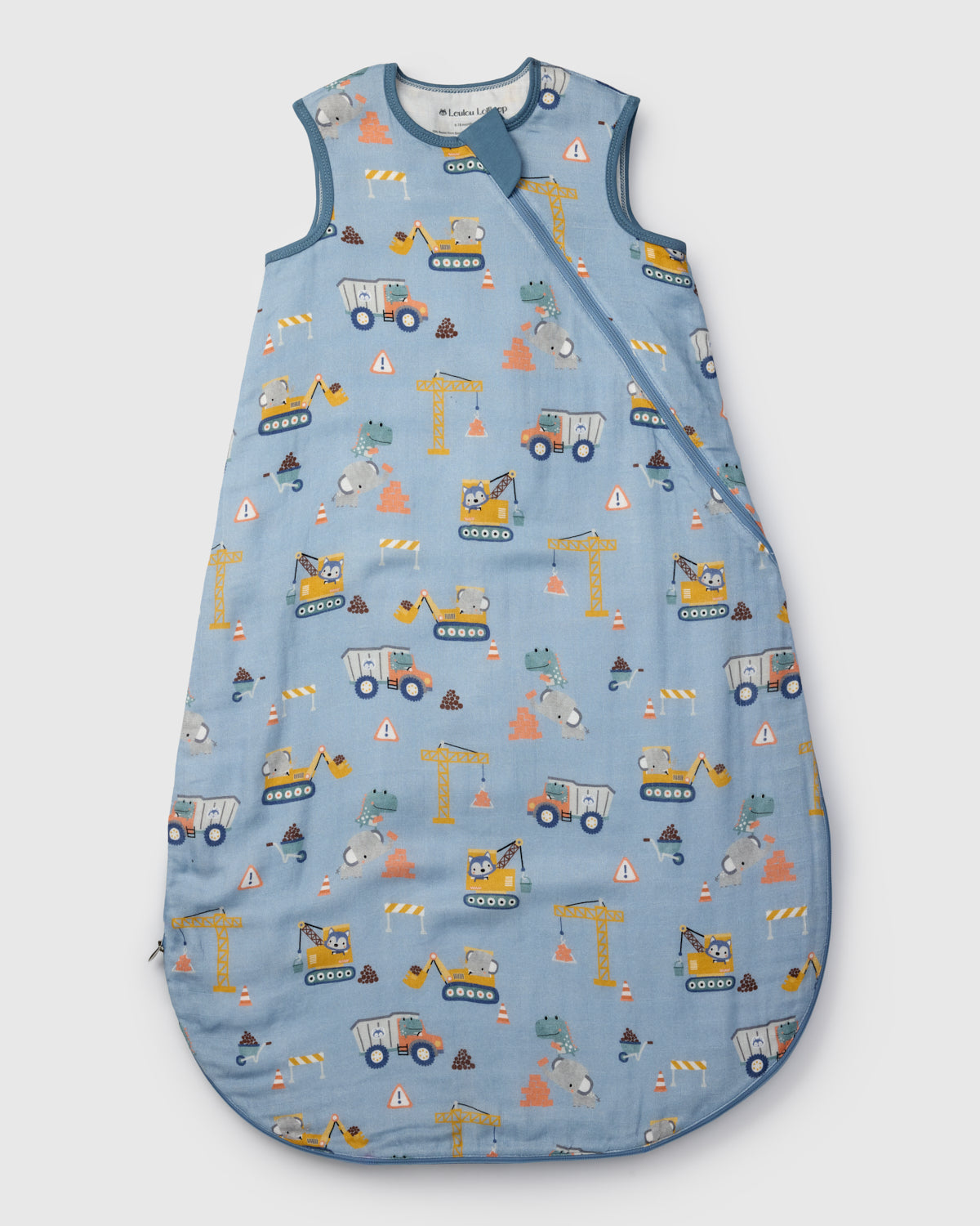 Loulou Lollipop muslin 0.5 TOG lightweight baby sleep bag in Tiny Engineers — front view on white background