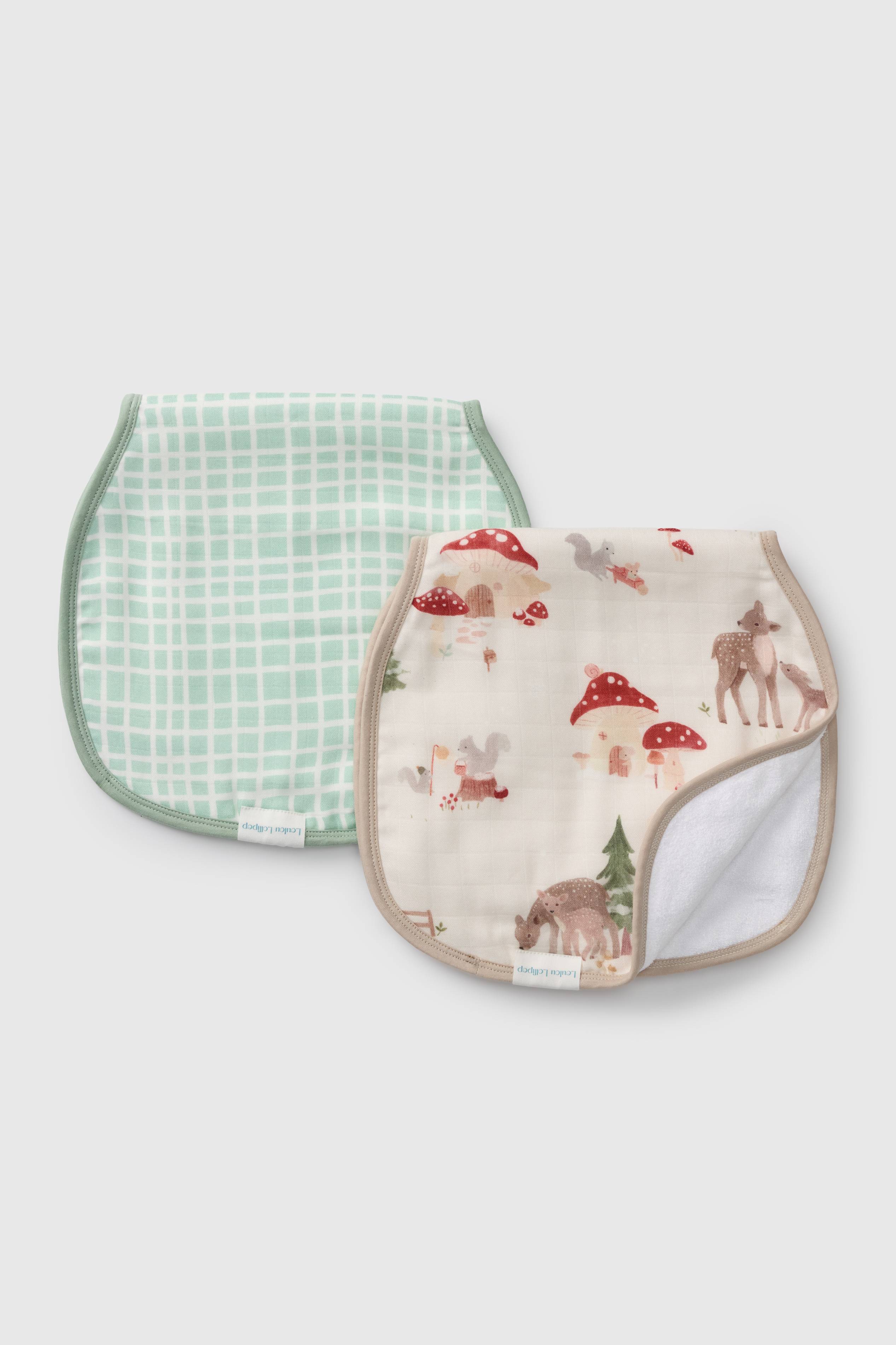 Loulou Lollipop Burp Cloth Set in Forest Families — front view on white background