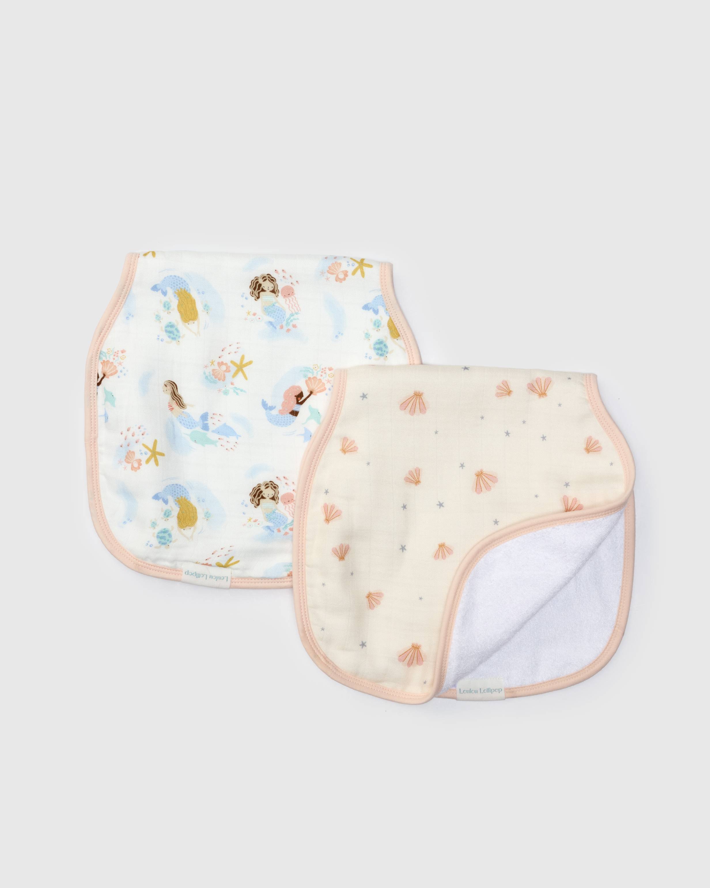 Loulou Lollipop Burp Cloth Set in Mermaids — front view on white background