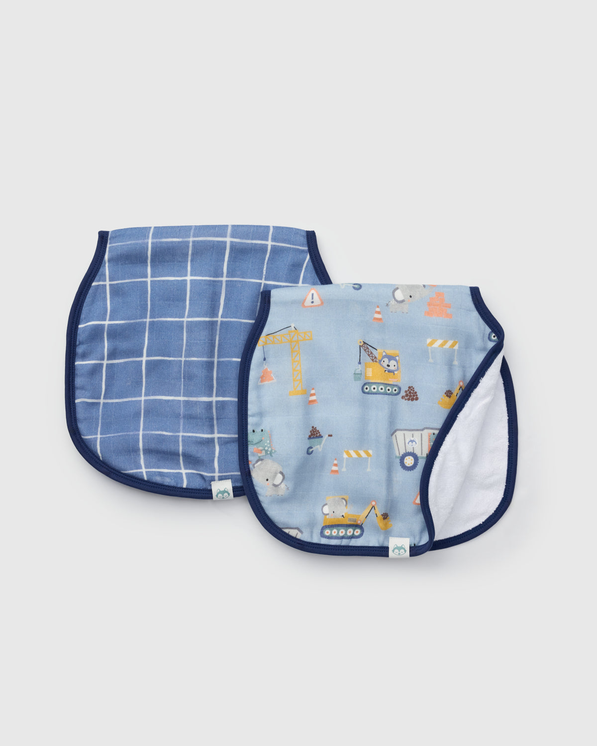 Loulou Lollipop Burp Cloth Set in Tiny Engineers — front view on white background