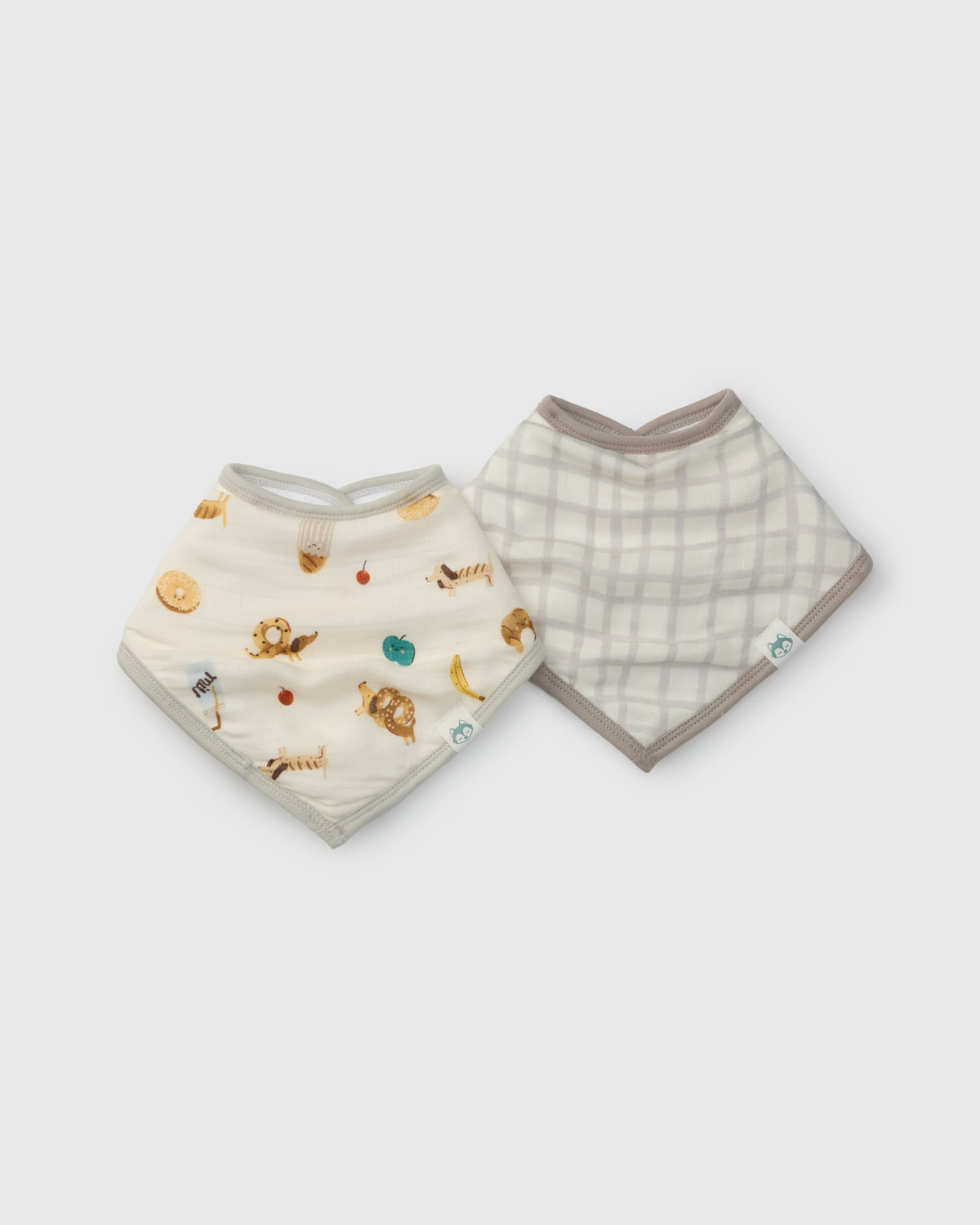 Loulou Lollipop bandana bib set 2-pack in French Breakfast — front view on white background