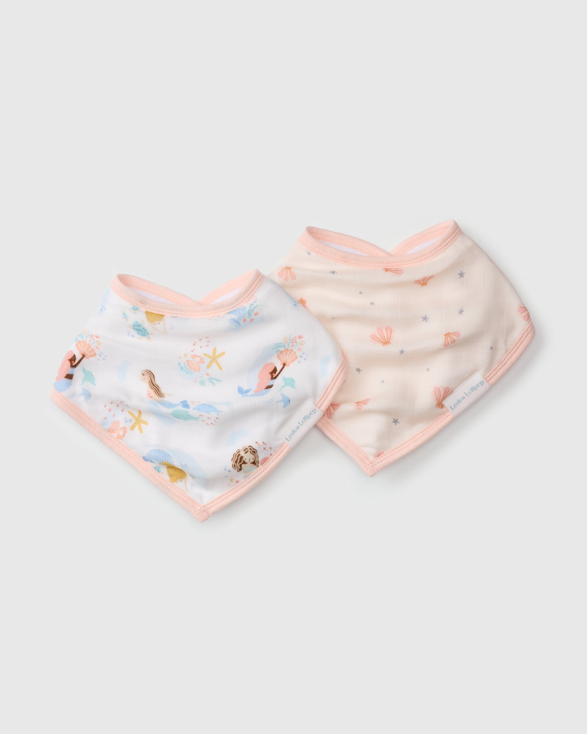 Loulou Lollipop bandana bib set 2-pack in Mermaids — front view on white background