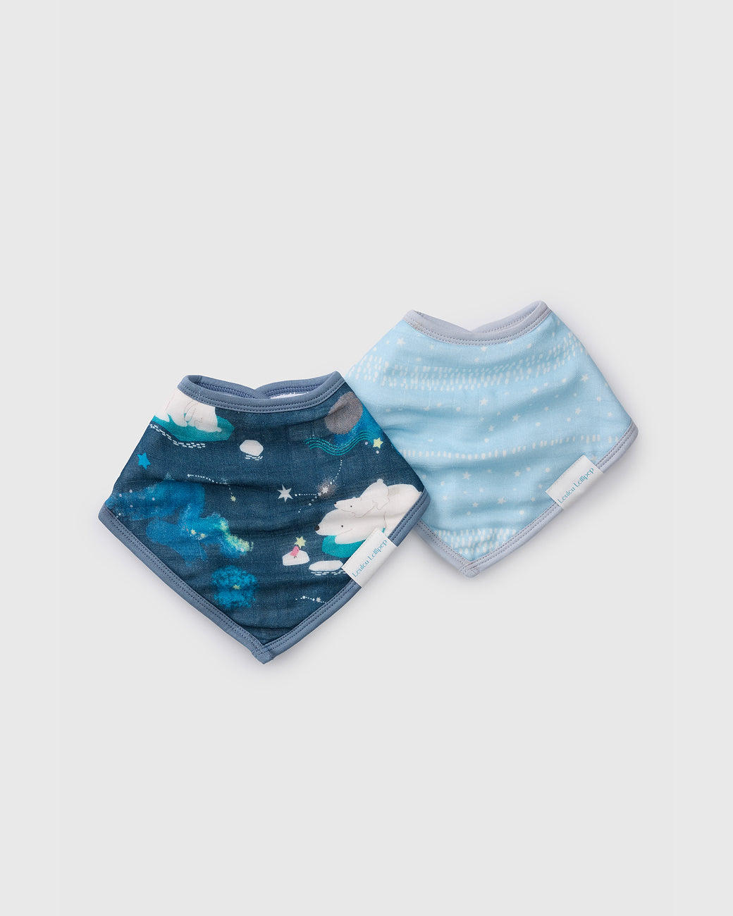 Loulou Lollipop bandana bib set 2-pack in Stargazing Bears — front view on white background