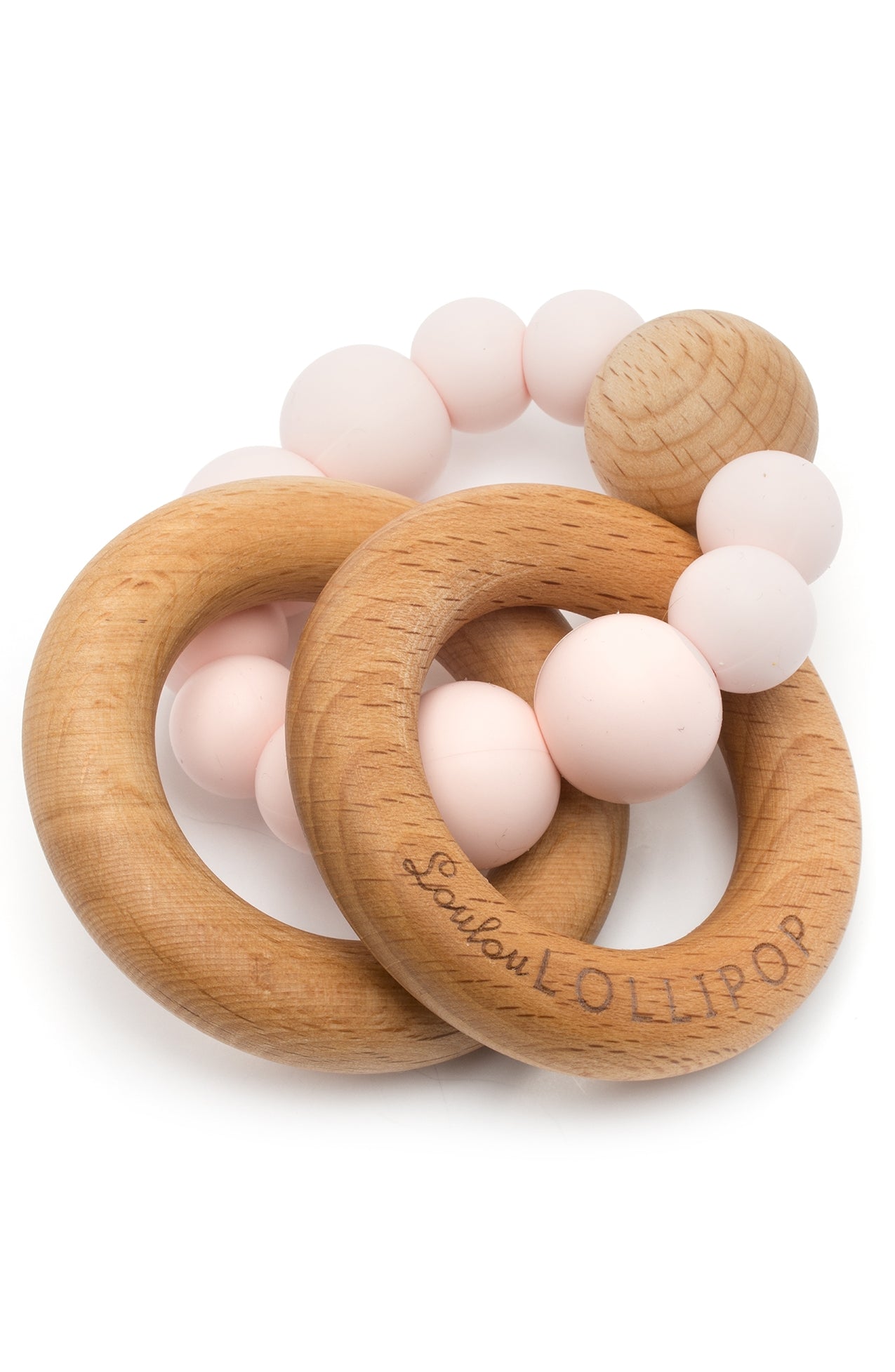 Loulou Lollipop FDA-compliant food-grade silicone teether Pink Quartz — front view on white background