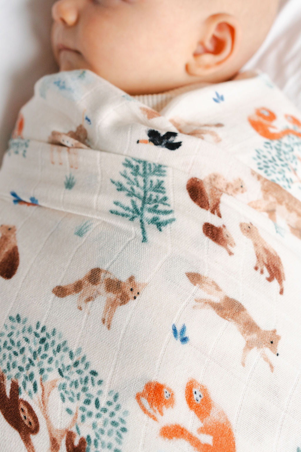 Baby Muslin Swaddle Blanket Close Up - Llama Adventures