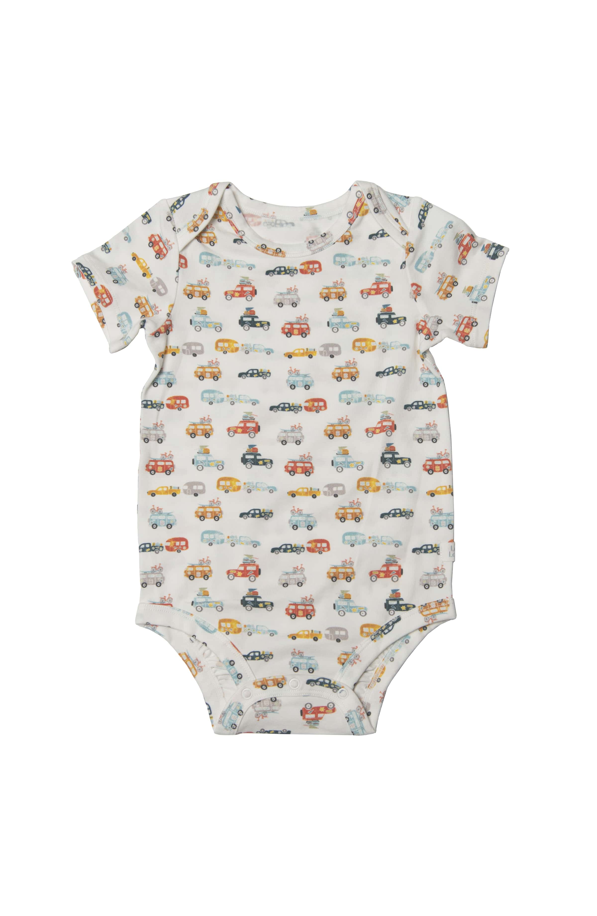 Loulou Lollipop Short Sleeve Bodysuit in Camper Vans — front view on white background