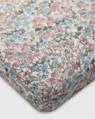 Loulou Lollipop muslin fitted crib sheet in English Garden for US standard crib — front view on white background