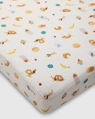 Loulou Lollipop muslin fitted crib sheet in French Breakfast for US standard crib — front view on white background