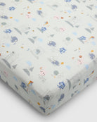 Loulou Lollipop muslin fitted crib sheet in Mini Mathletes for US standard crib — front view on white background